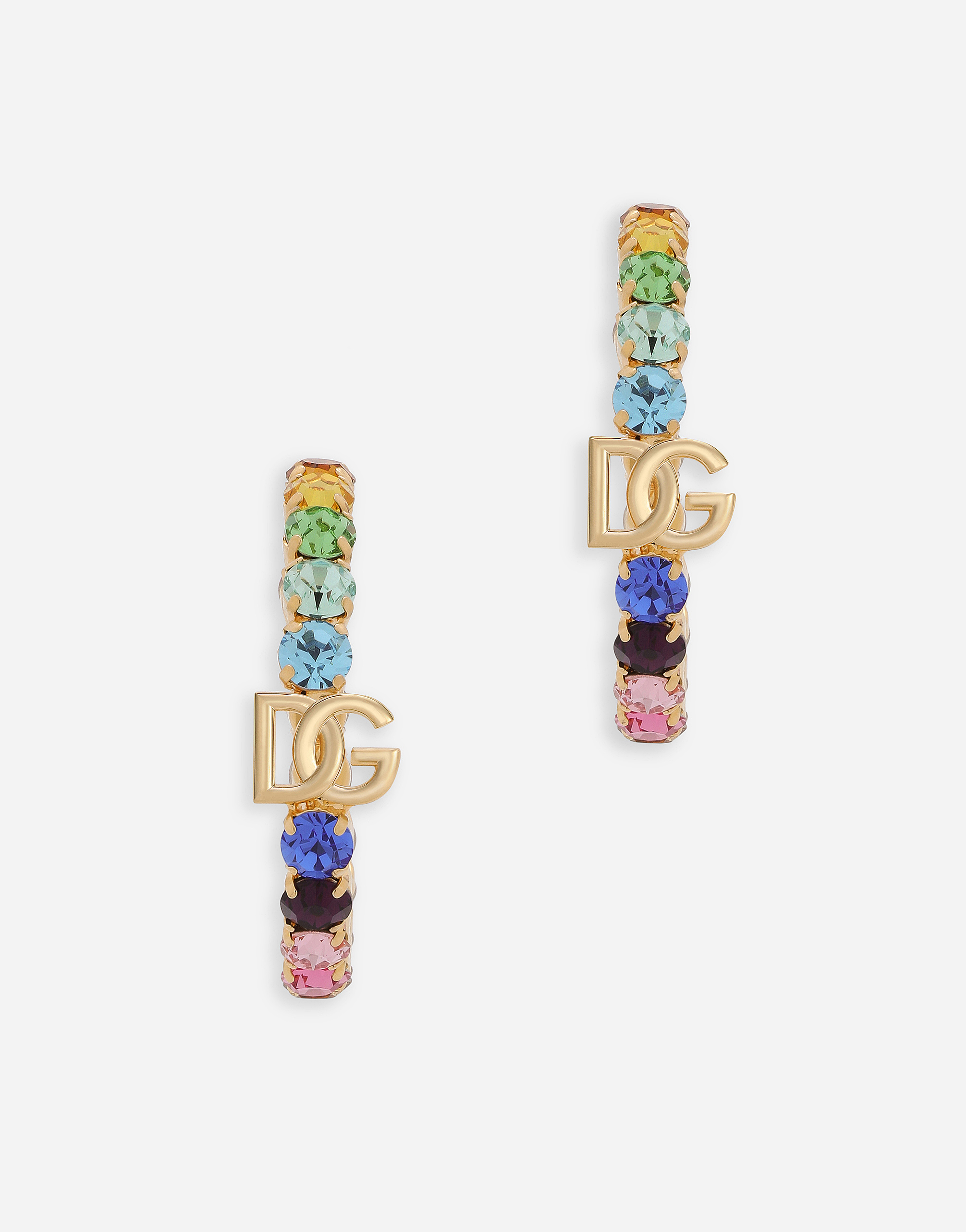 Hoop earrings with DG logo and colorful rhinestones in Multicolor
