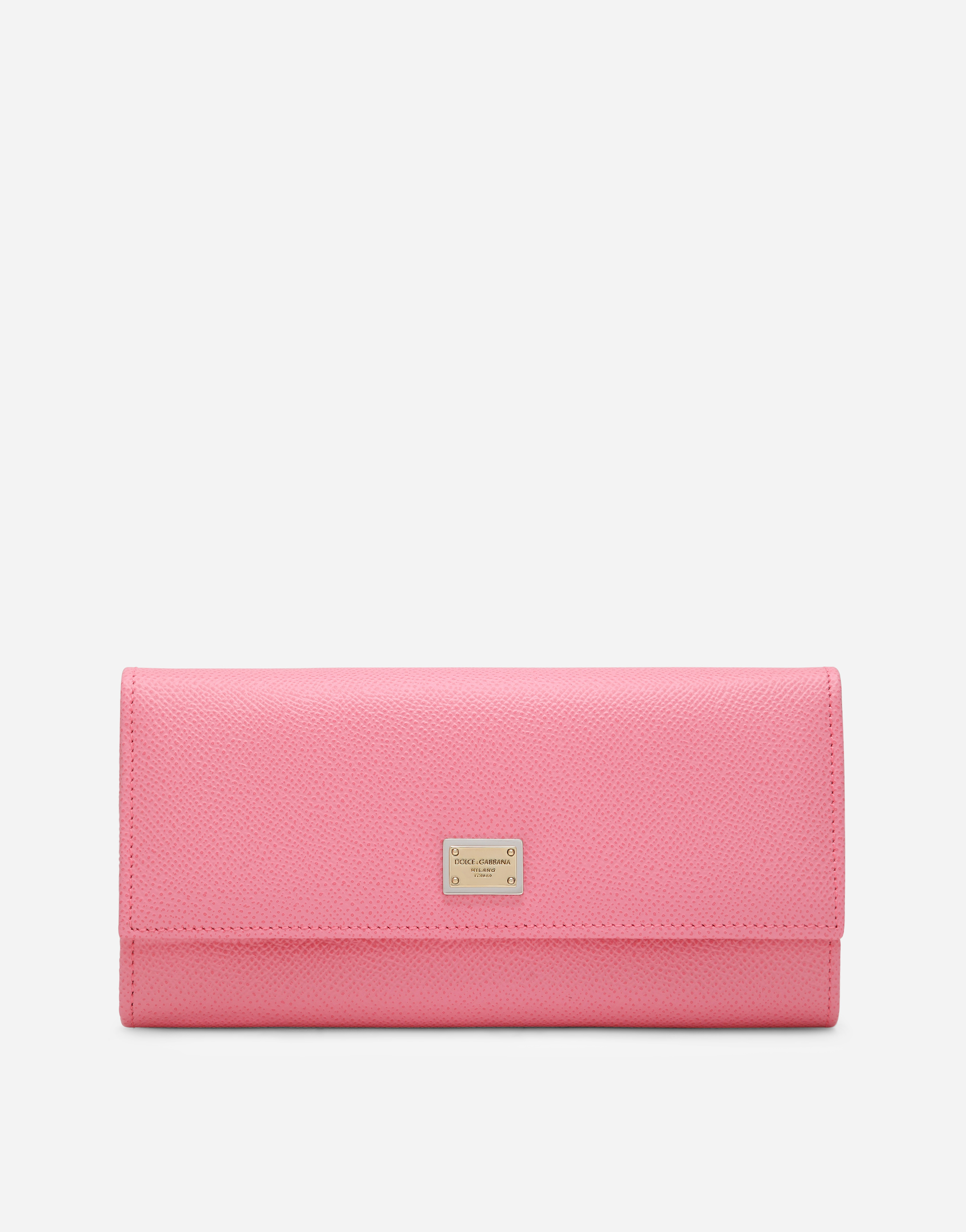 Dauphine calfskin wallet with branded tag in Pink