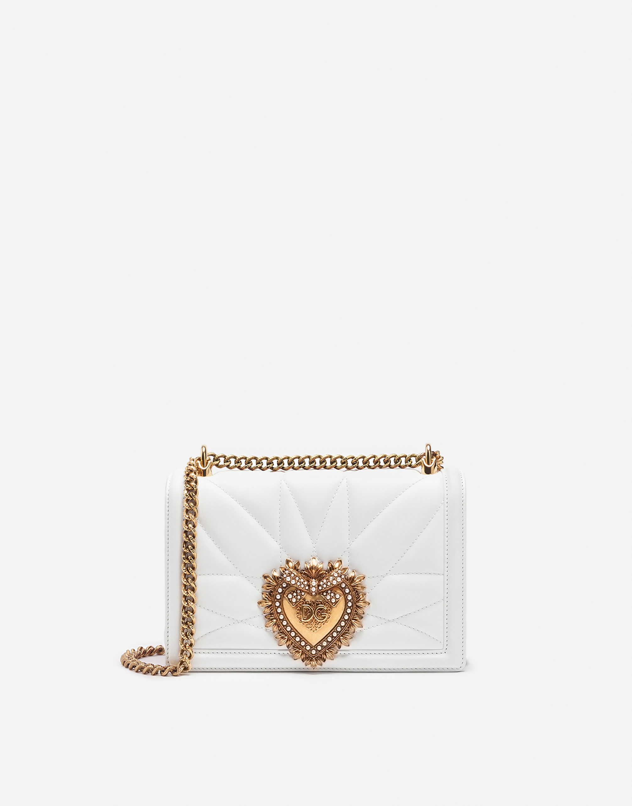 Medium Devotion crossbody bag in quilted nappa leather in Optical White