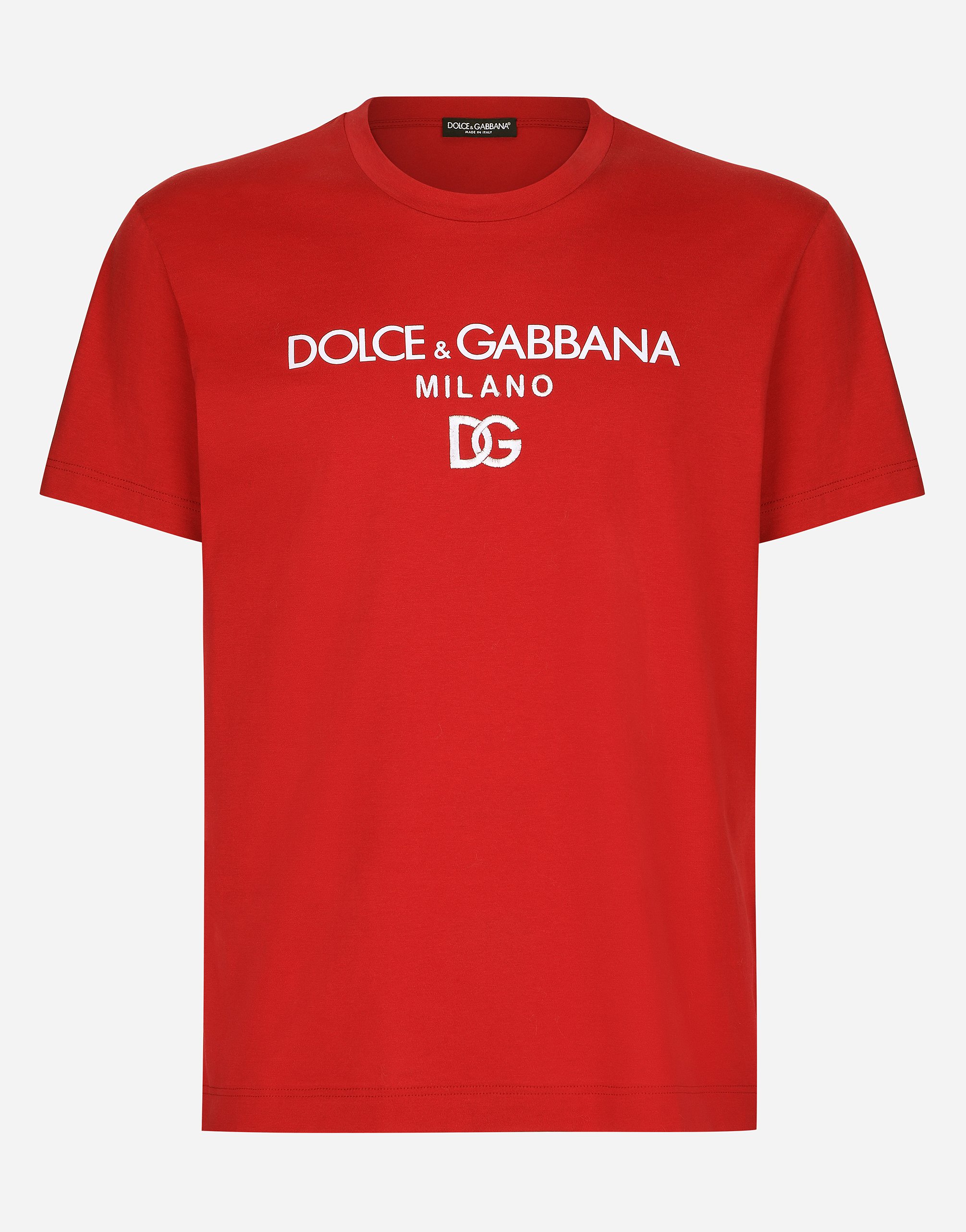 Cotton T-shirt with DG embroidery and patch in Red