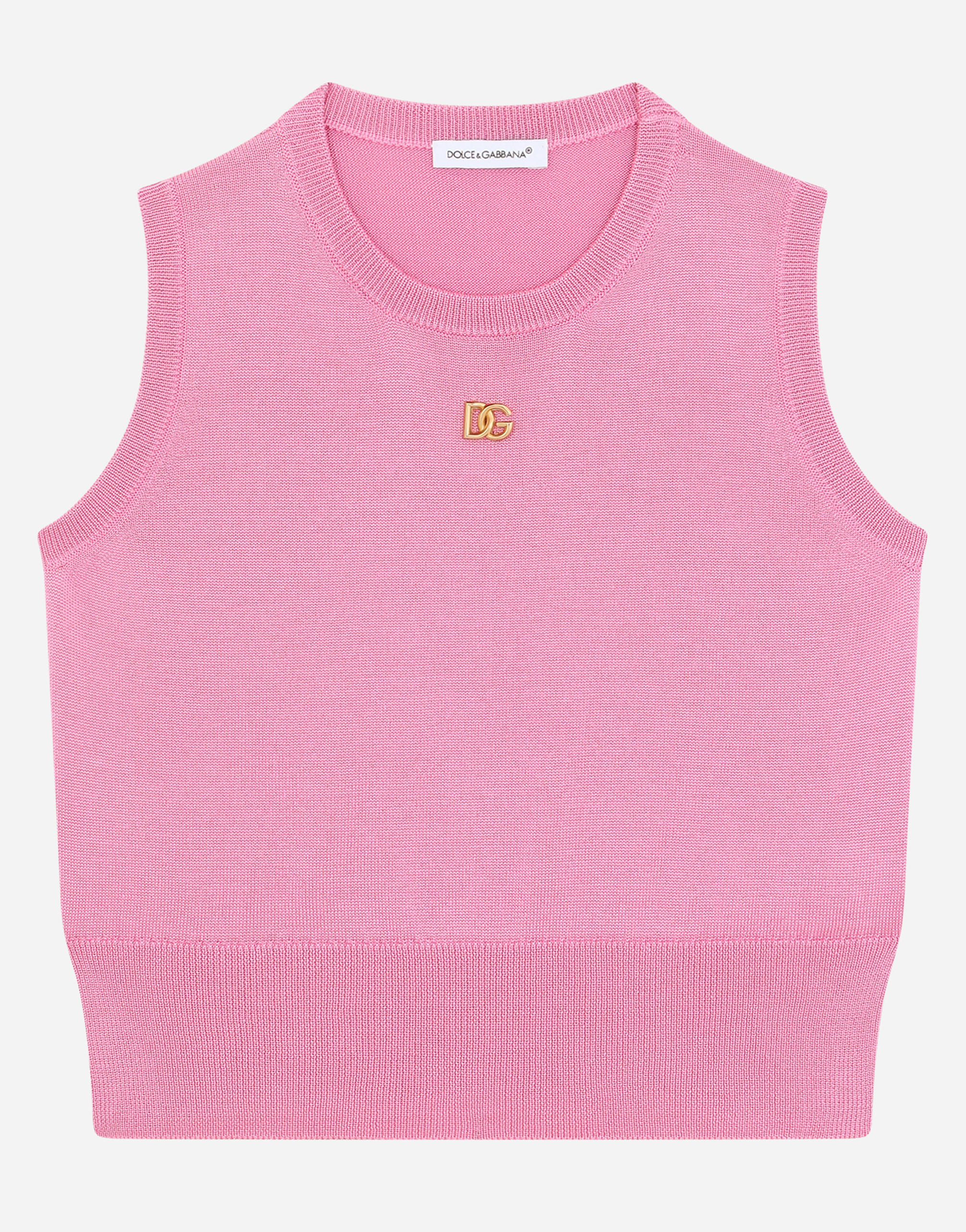 Silk vest with DG logo embroidery in Pink