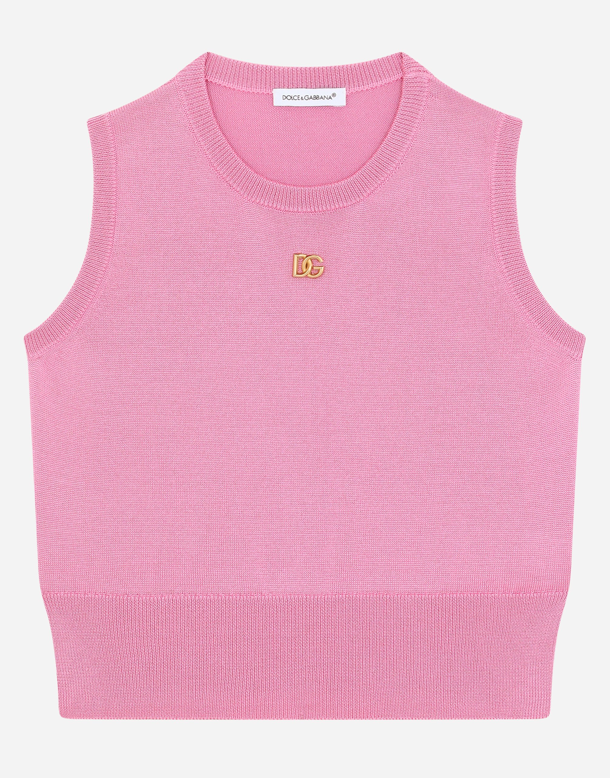 Silk vest with DG logo embroidery in Pink