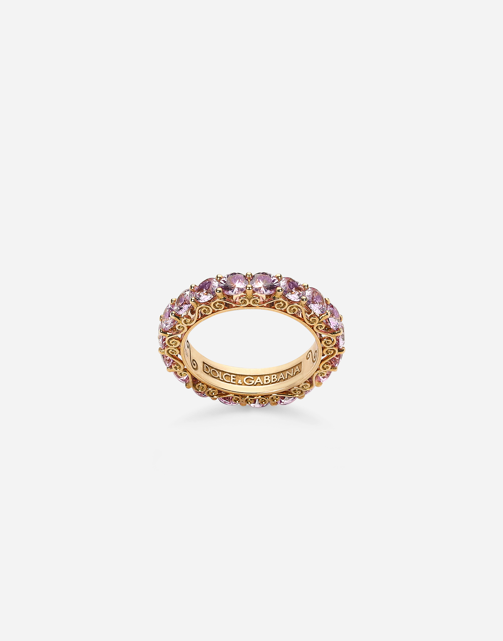 Heritage band ring in yellow 18kt gold with pink sapphires in Gold