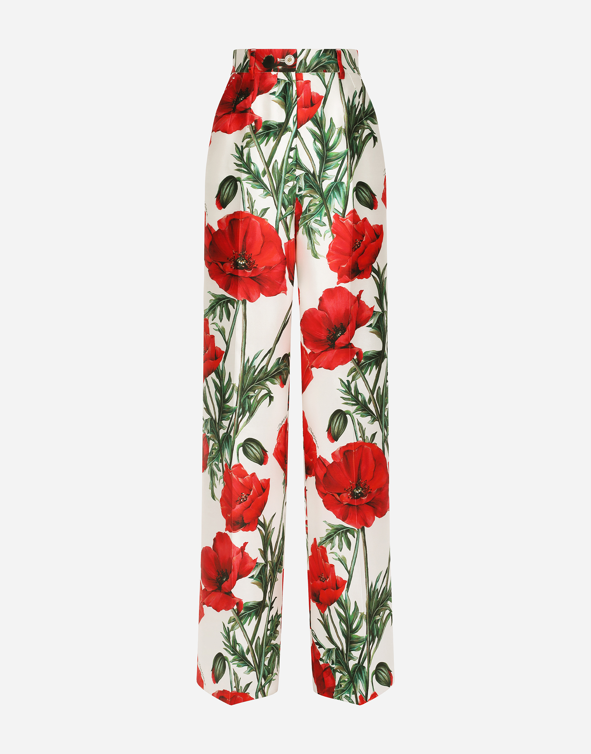 Flared poppy-print shantung pants in Multicolor