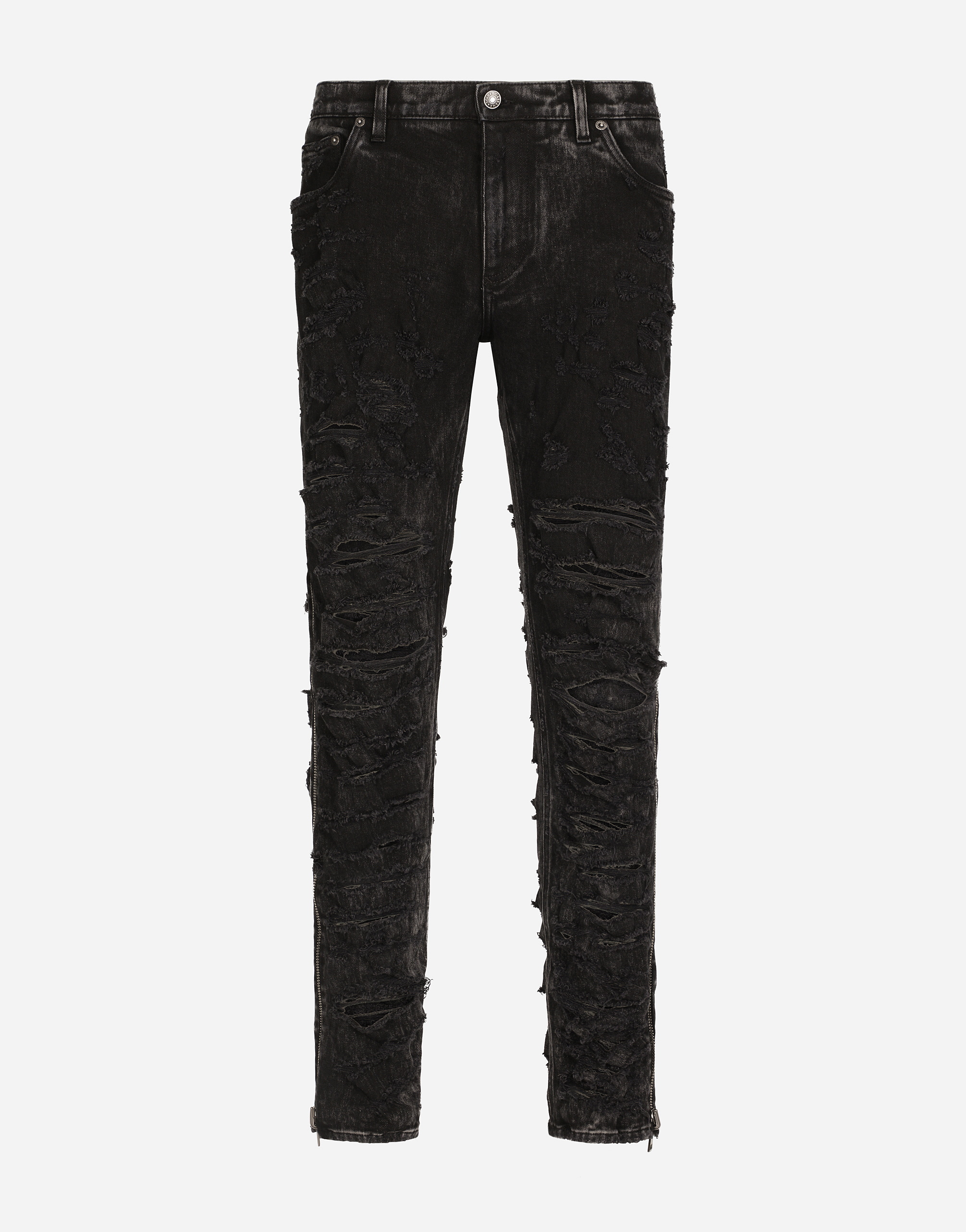 Loose black wash jeans with multiple rips in Multicolor