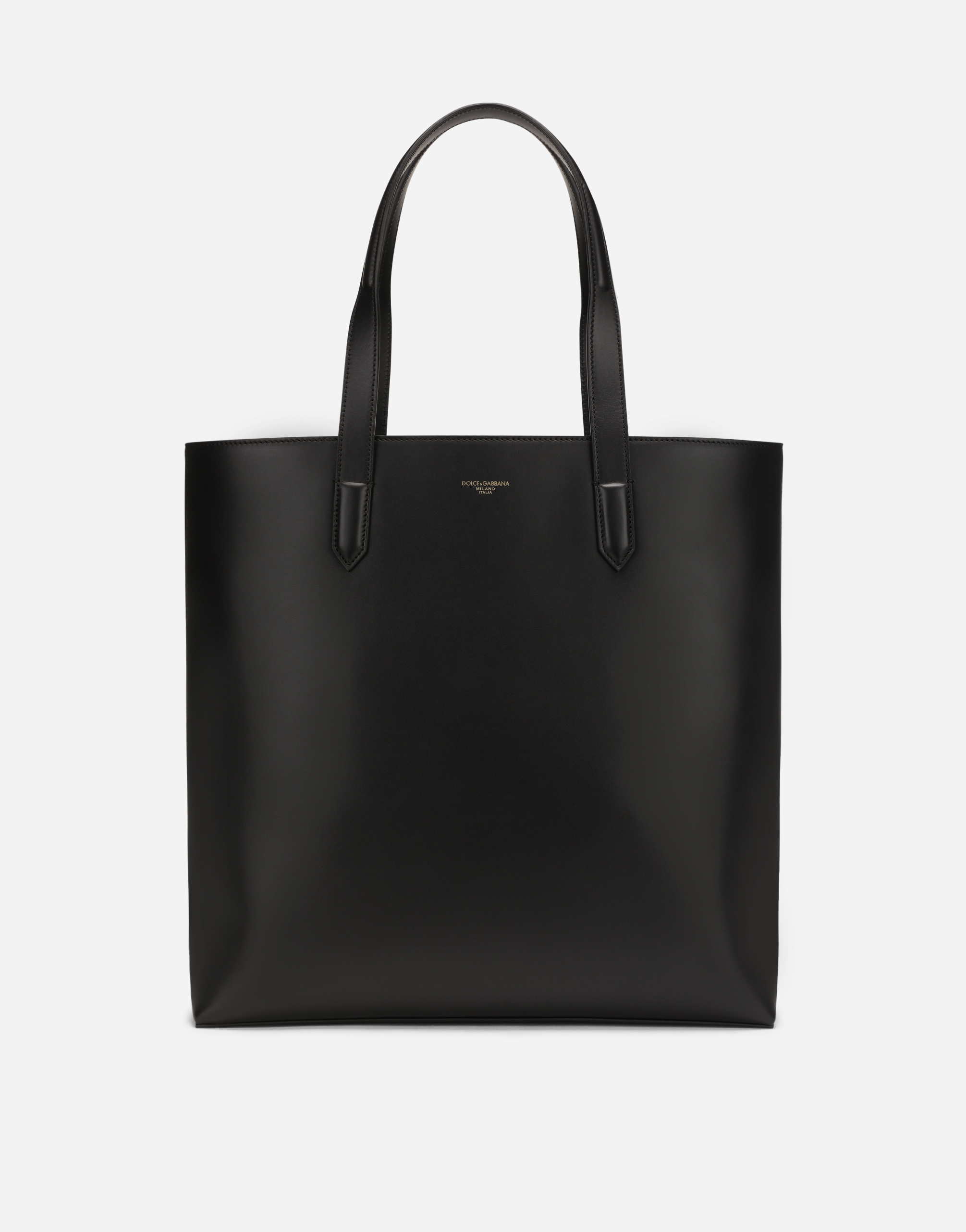 Calfskin Monreale shopping bag with heat-stamped logo in Black