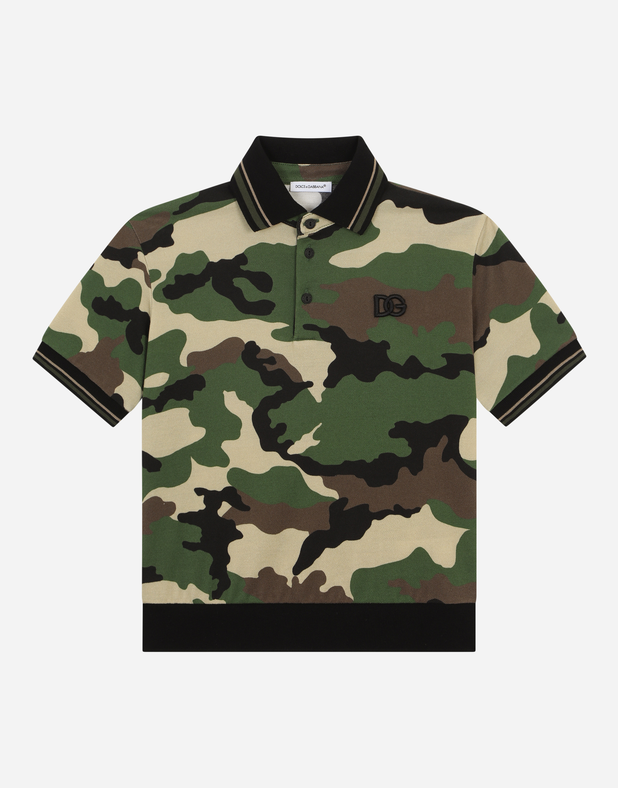 Cotton piqué polo-shirt with camouflage print in Multicolor