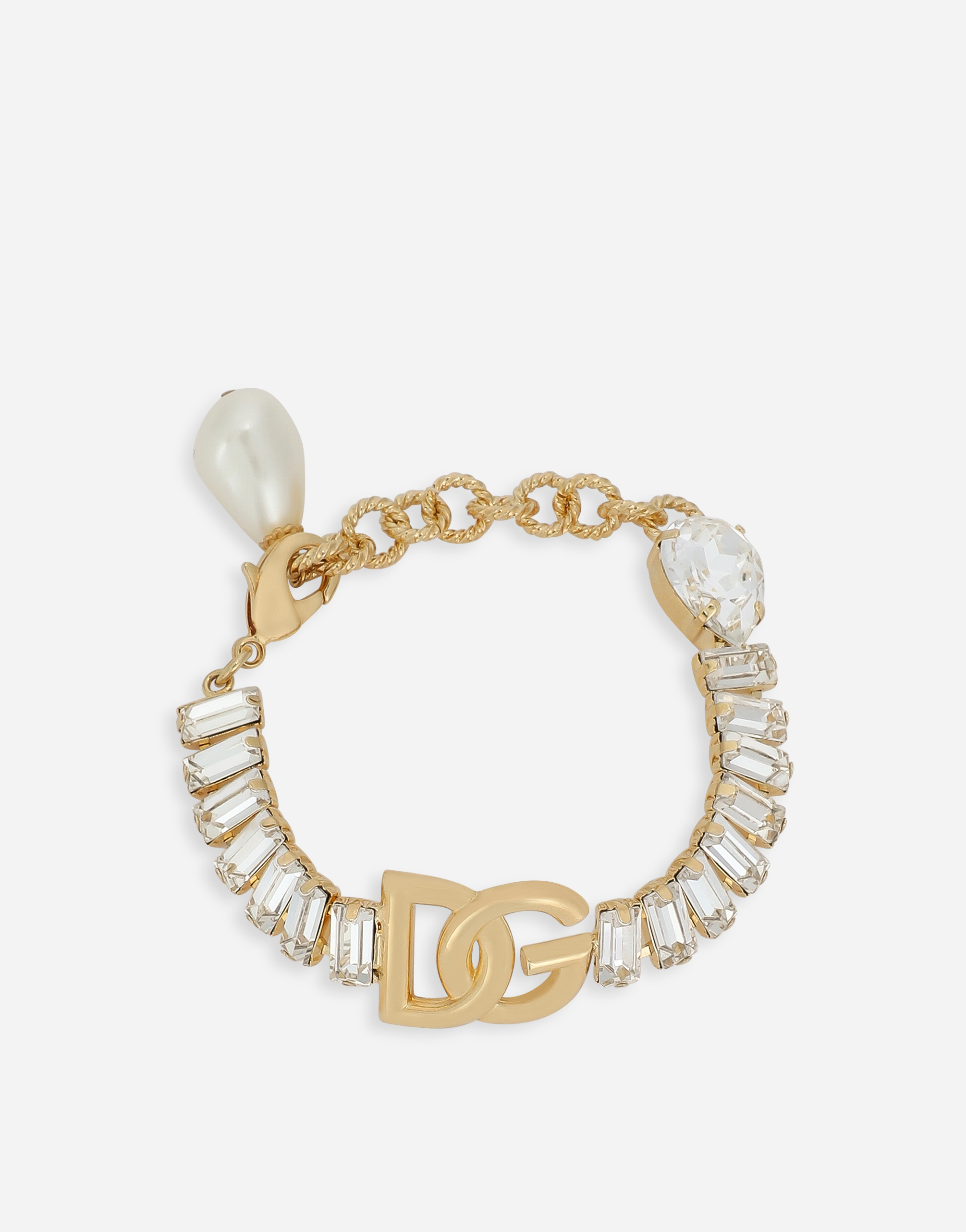 Bracelet with rhinestones and DG logo in Gold