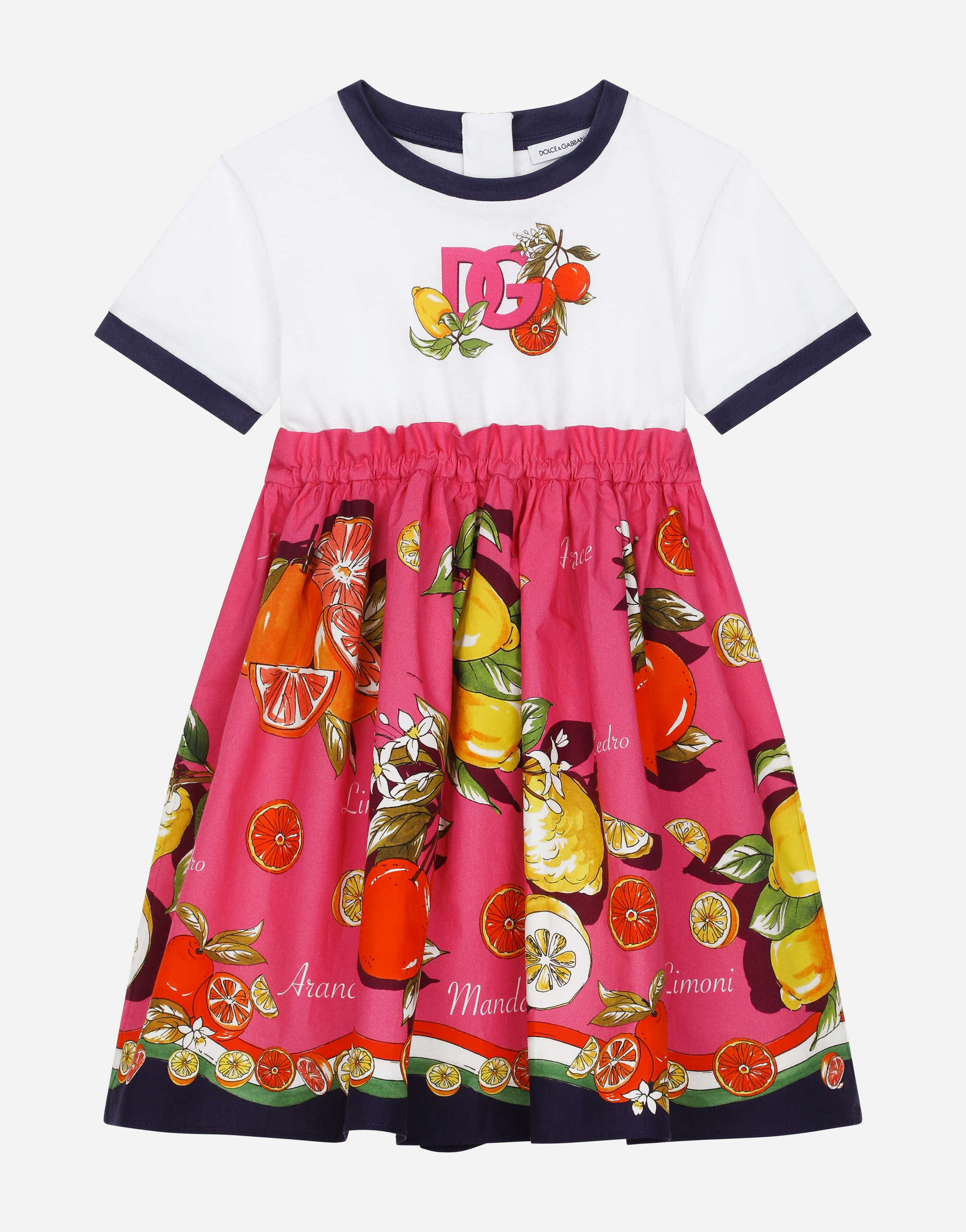 Citrus-print poplin and jersey dress in Multicolor