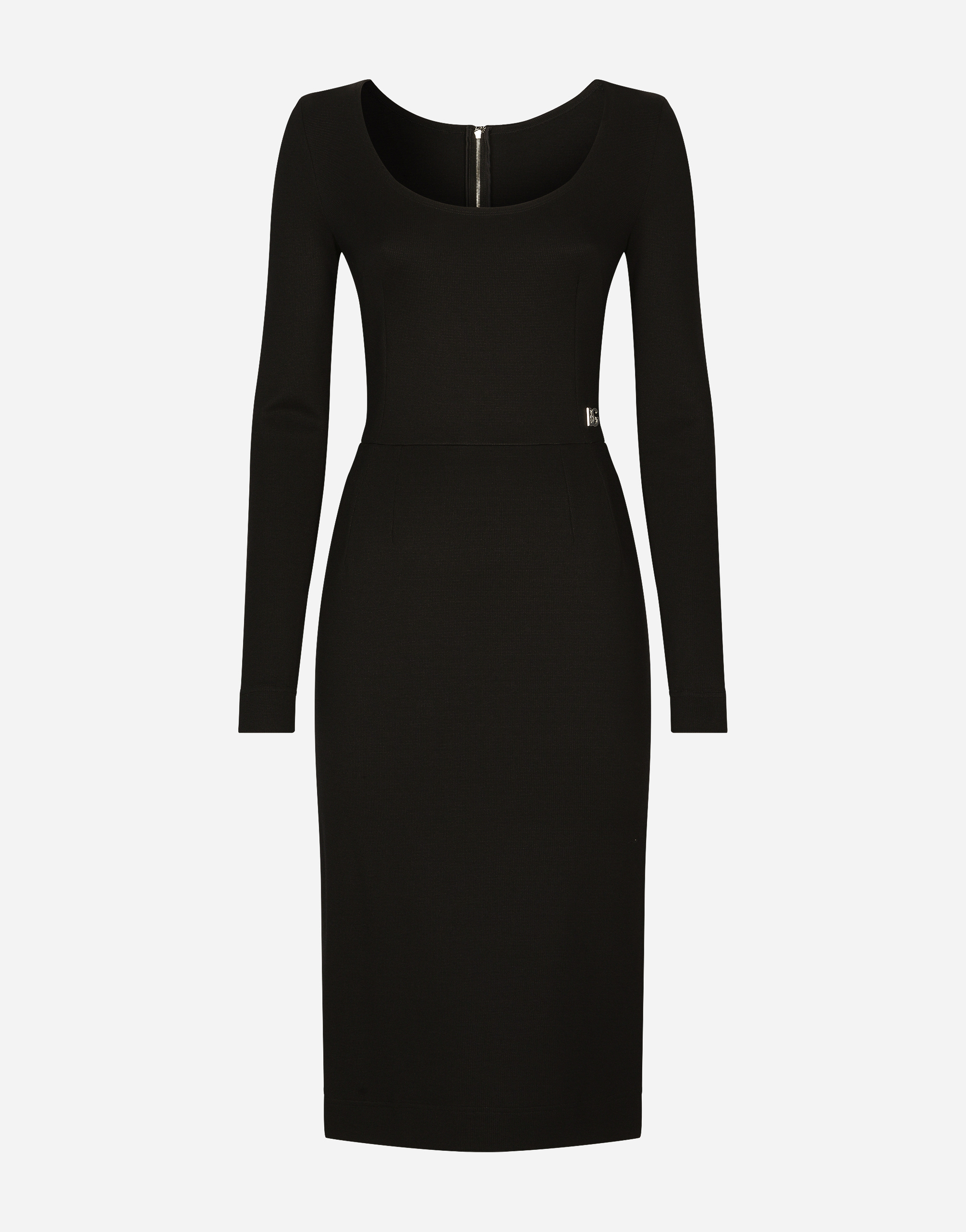 Milano rib calf-length dress with DG logo in Black