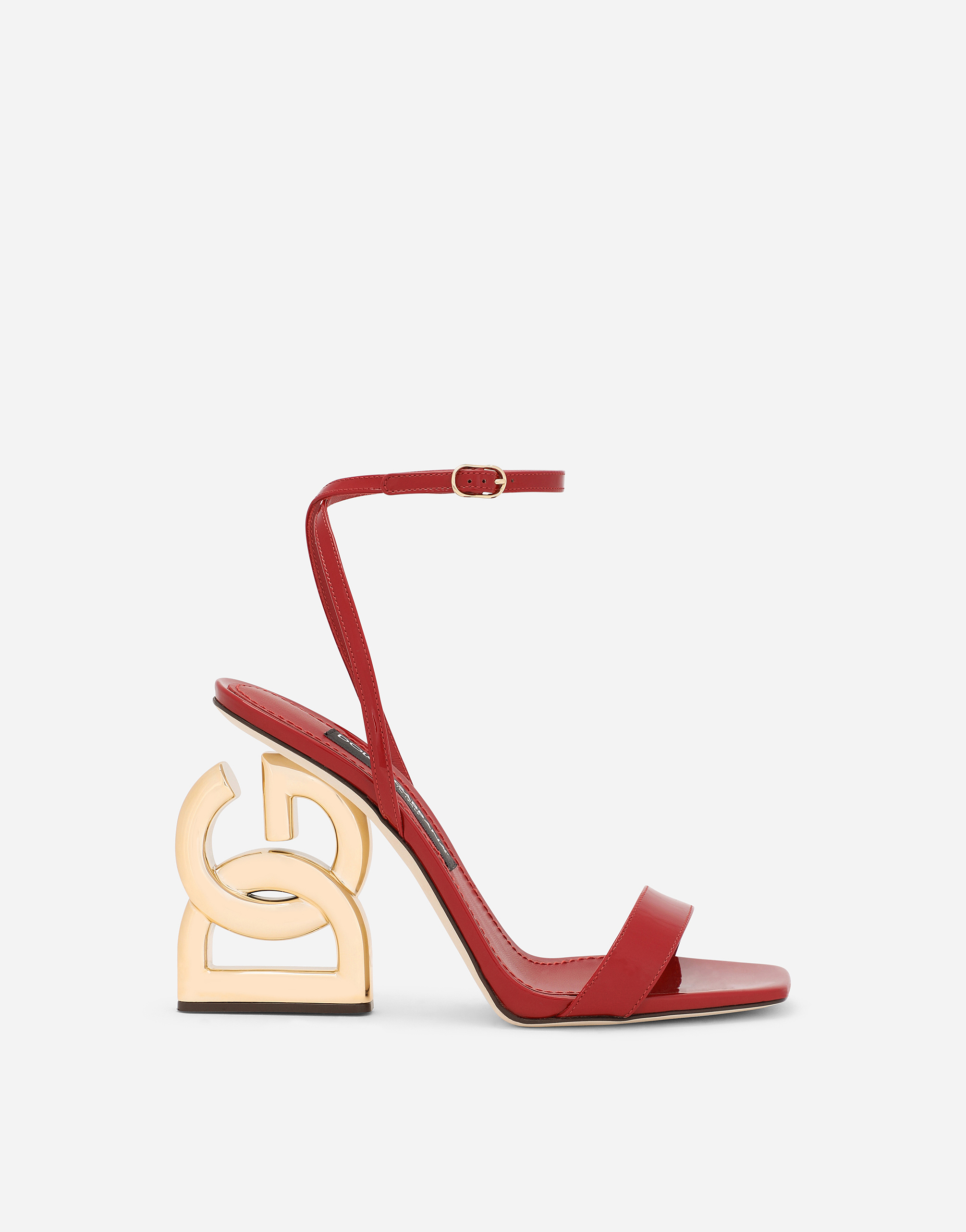 Patent leather sandals with 3.5 heel in Red