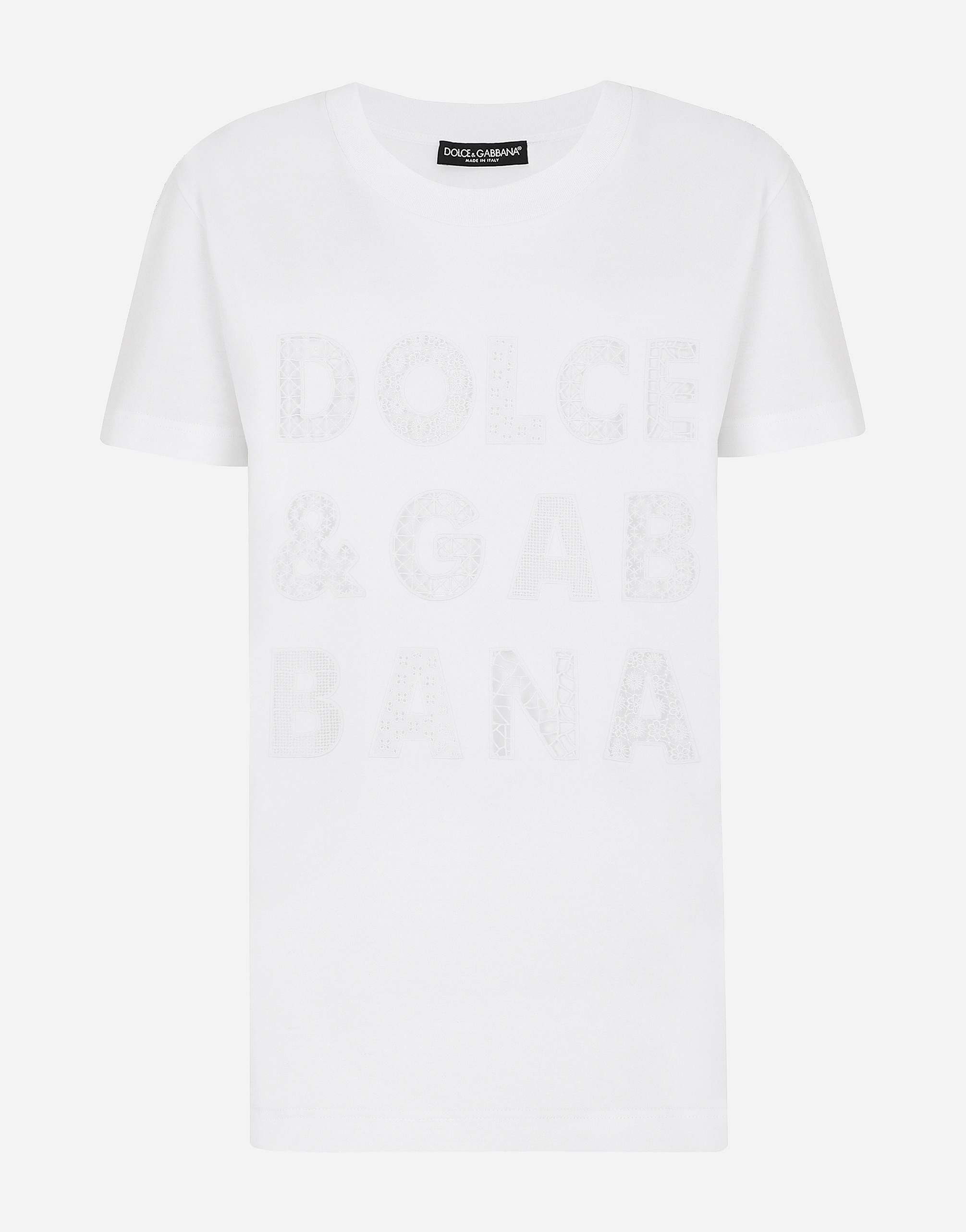Jersey T-shirt with Dolce & Gabbana embroidery in White