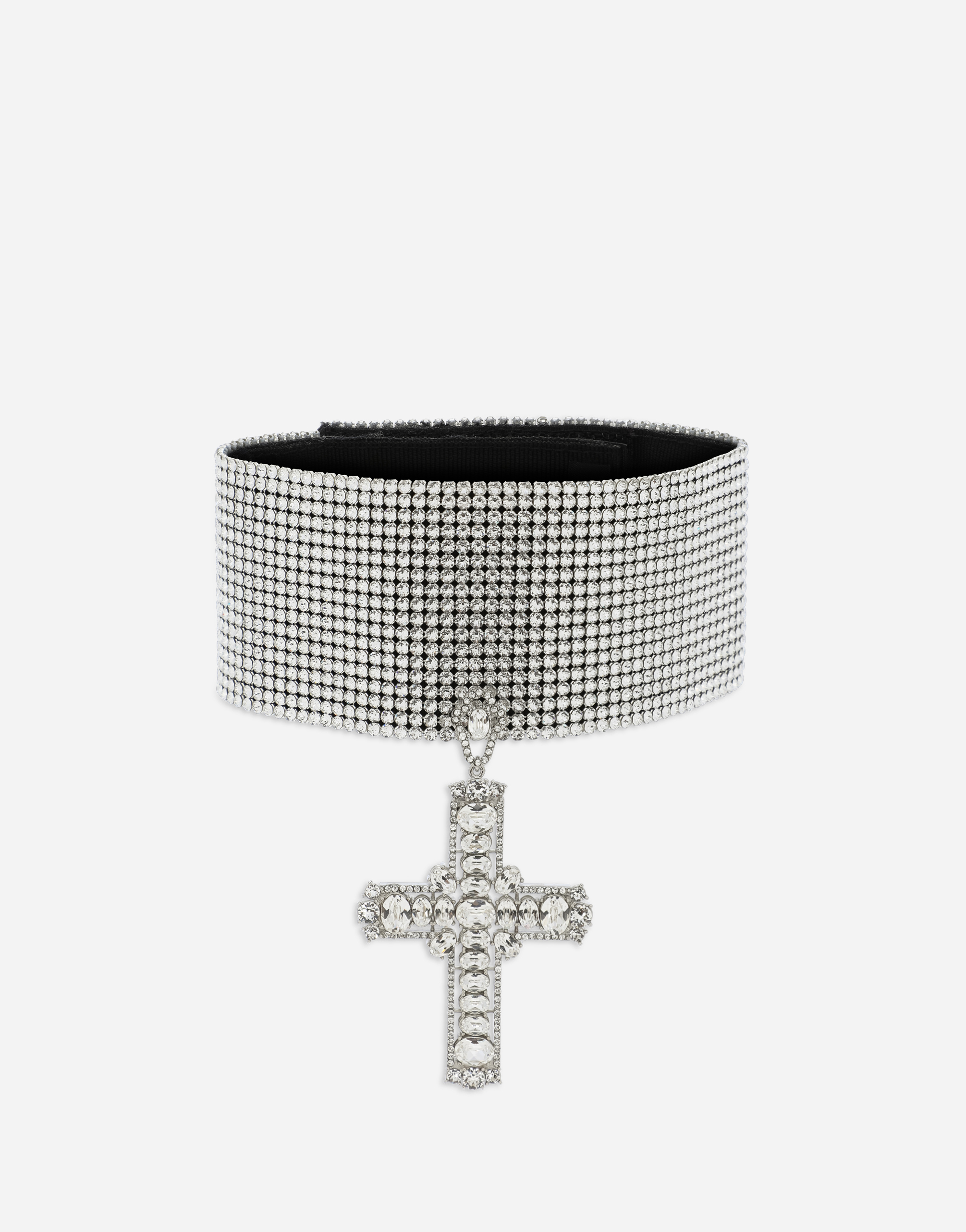 Crystal mesh choker with cross in Crystal