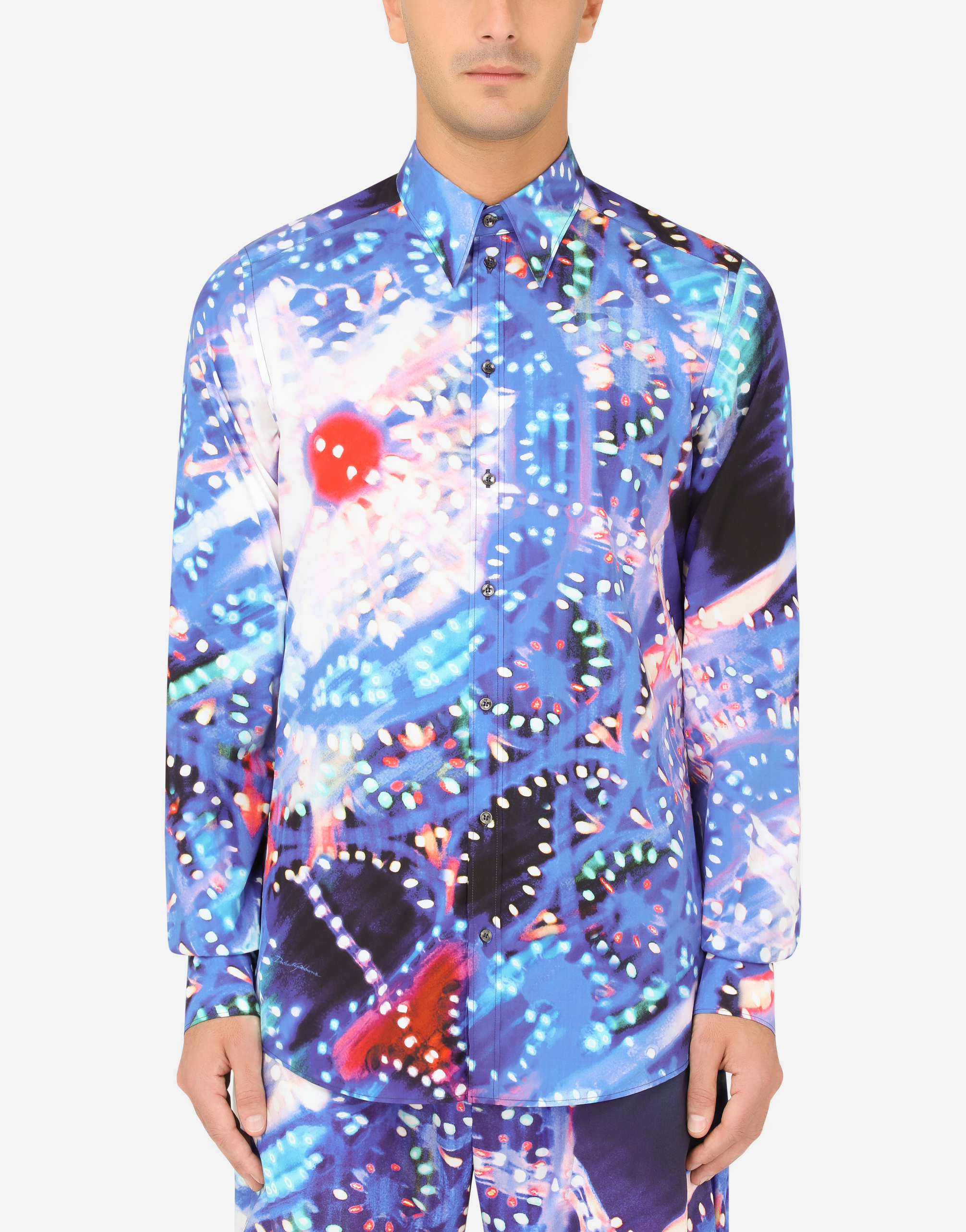 Cotton Martini-fit shirt with illumination print in Multicolor