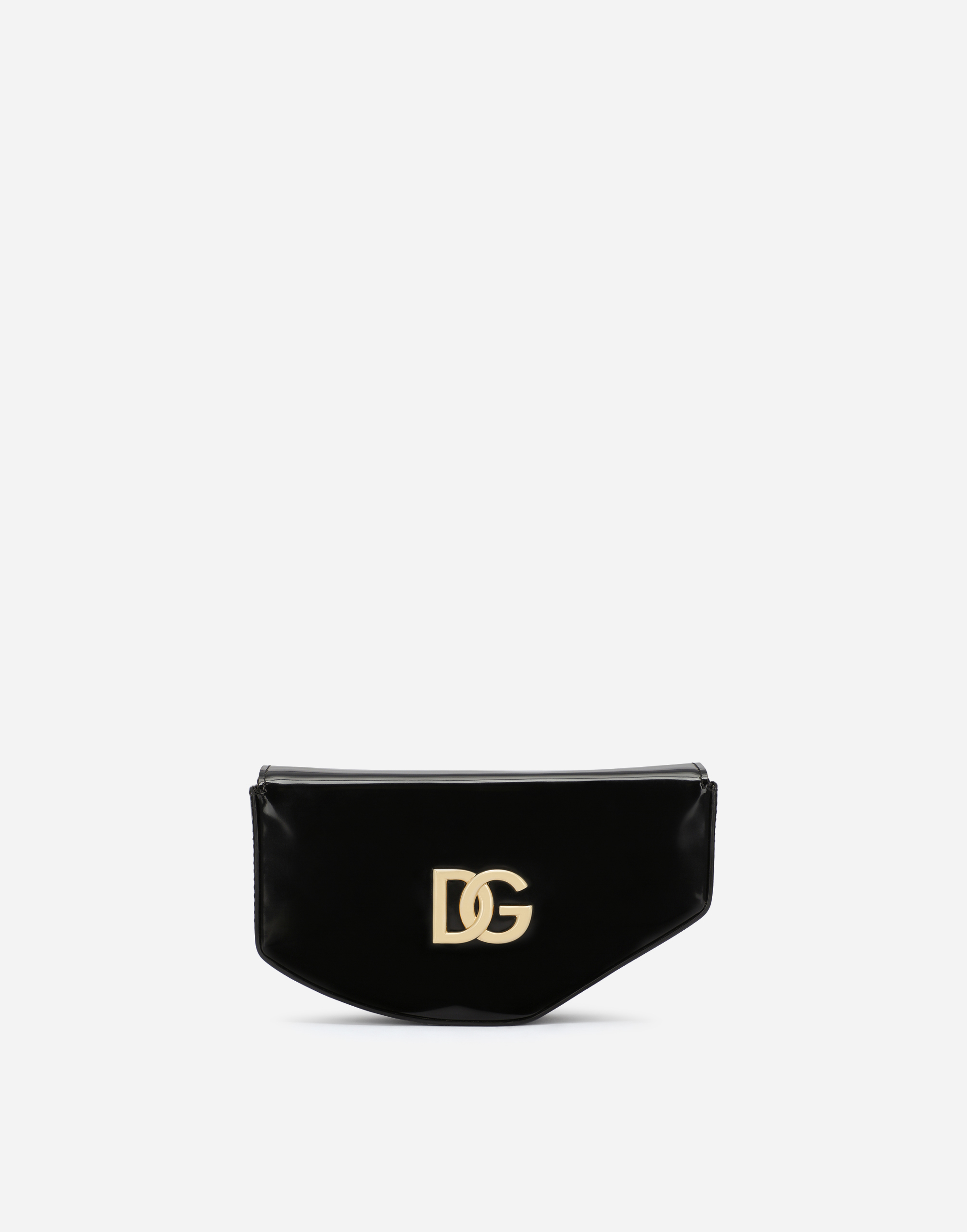 Polished calfskin moon bag with DG logo in Black
