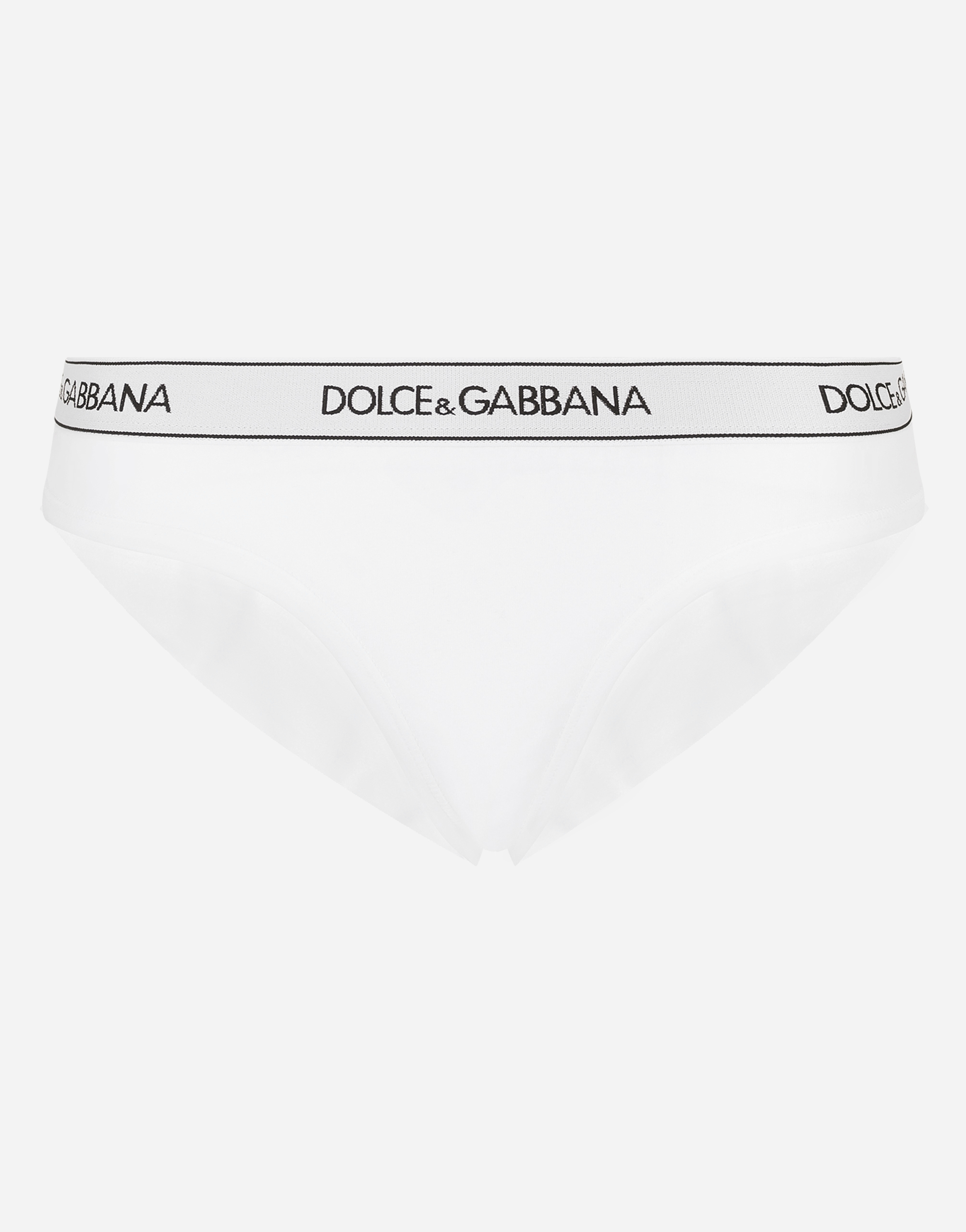Jersey Brazilian briefs with branded elastic in White