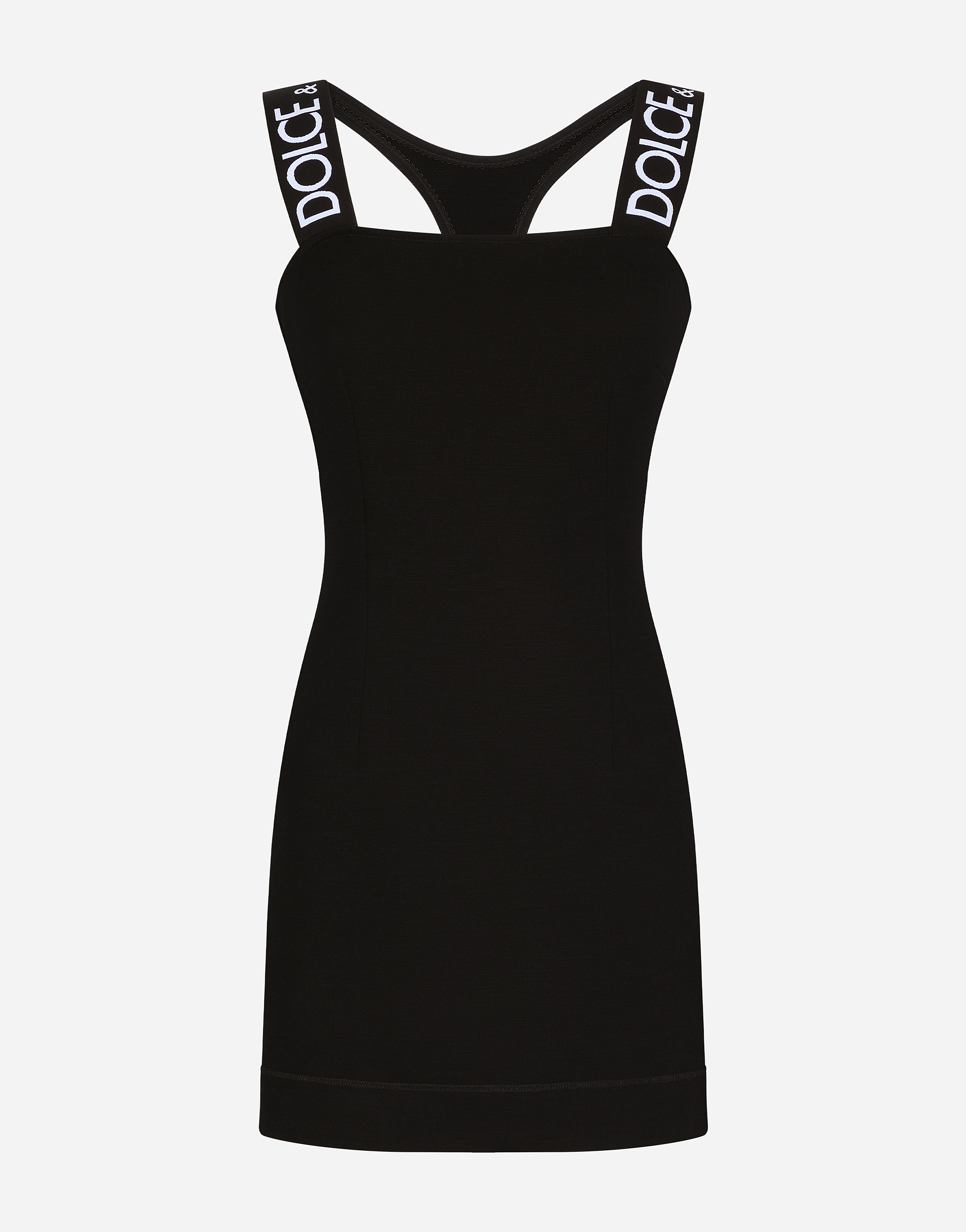Short full Milano dress with branded straps in Black
