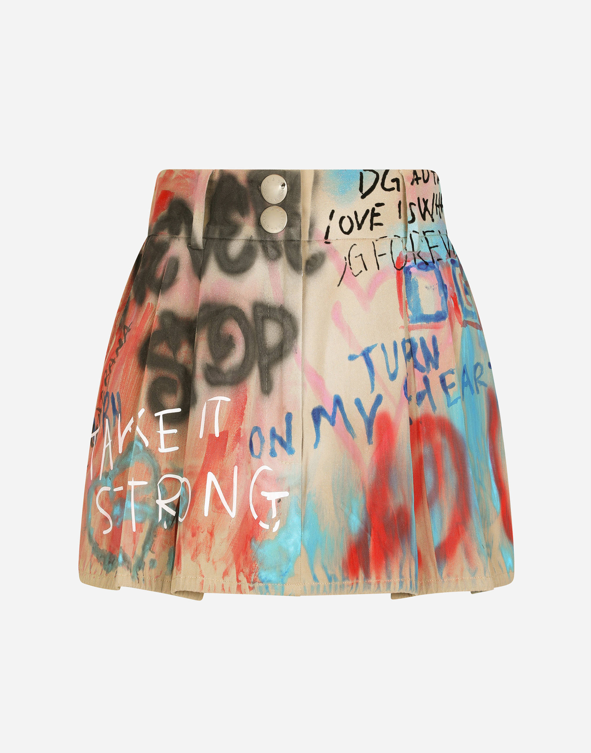 Graffiti-print gabardine miniskirt in Multicolor