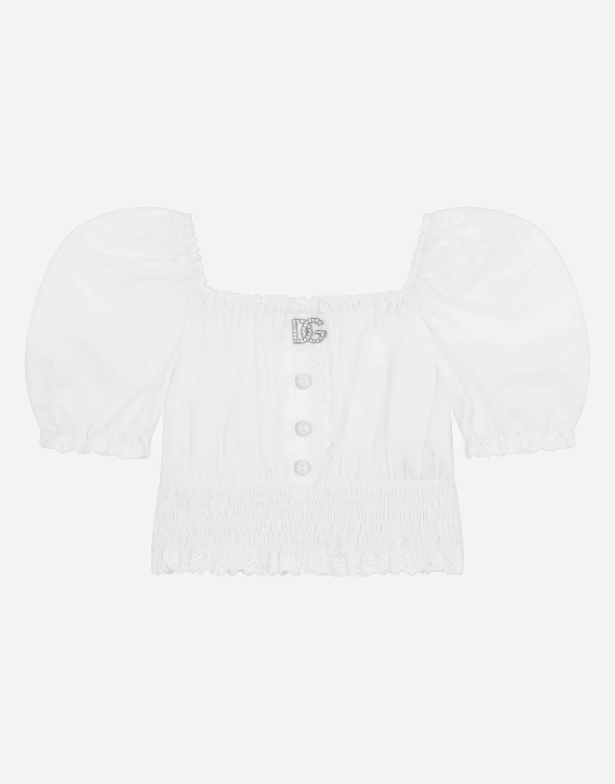 Poplin top with crystal-embellished DG logo in White
