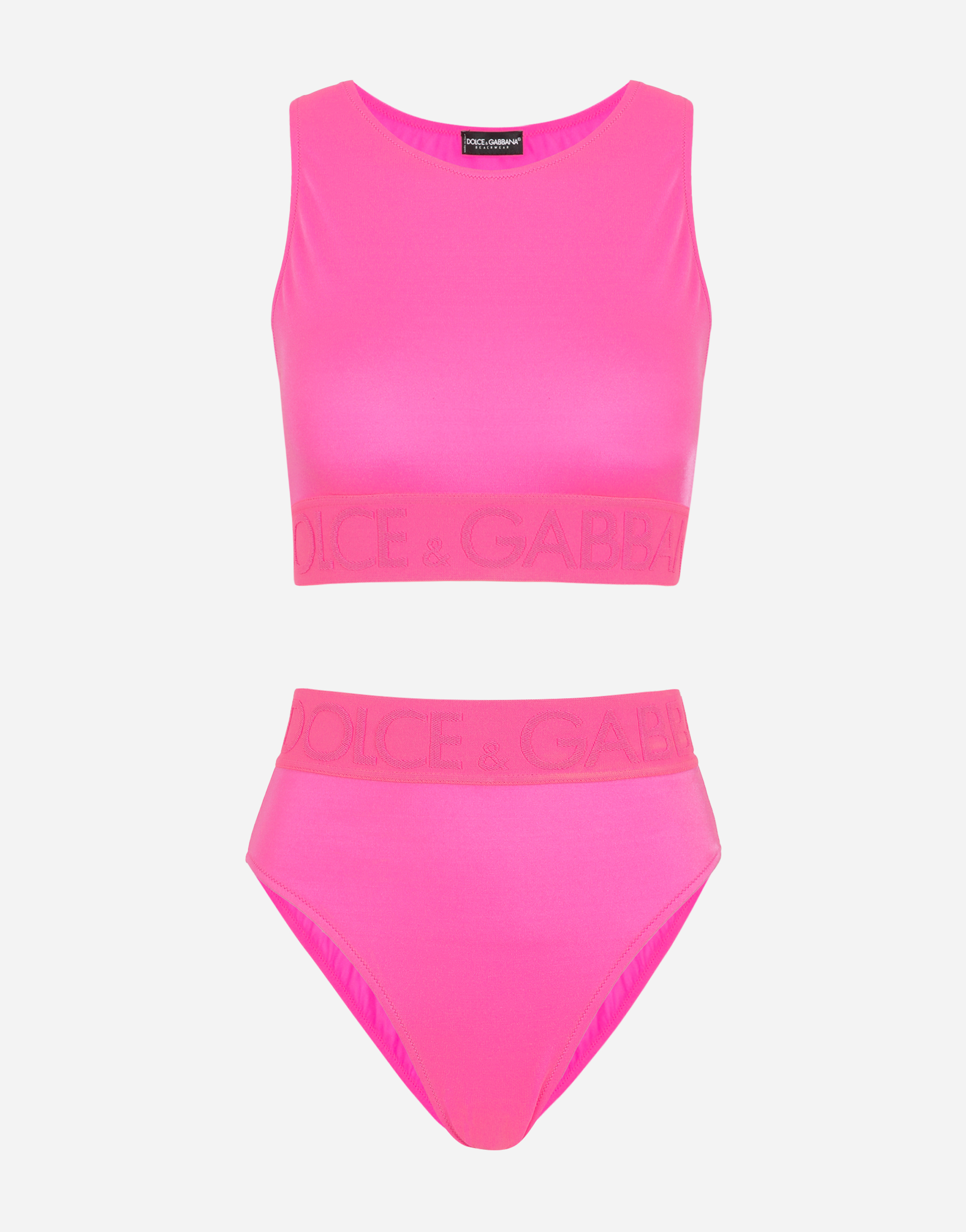 Bikini top with branded elastic in Fuchsia