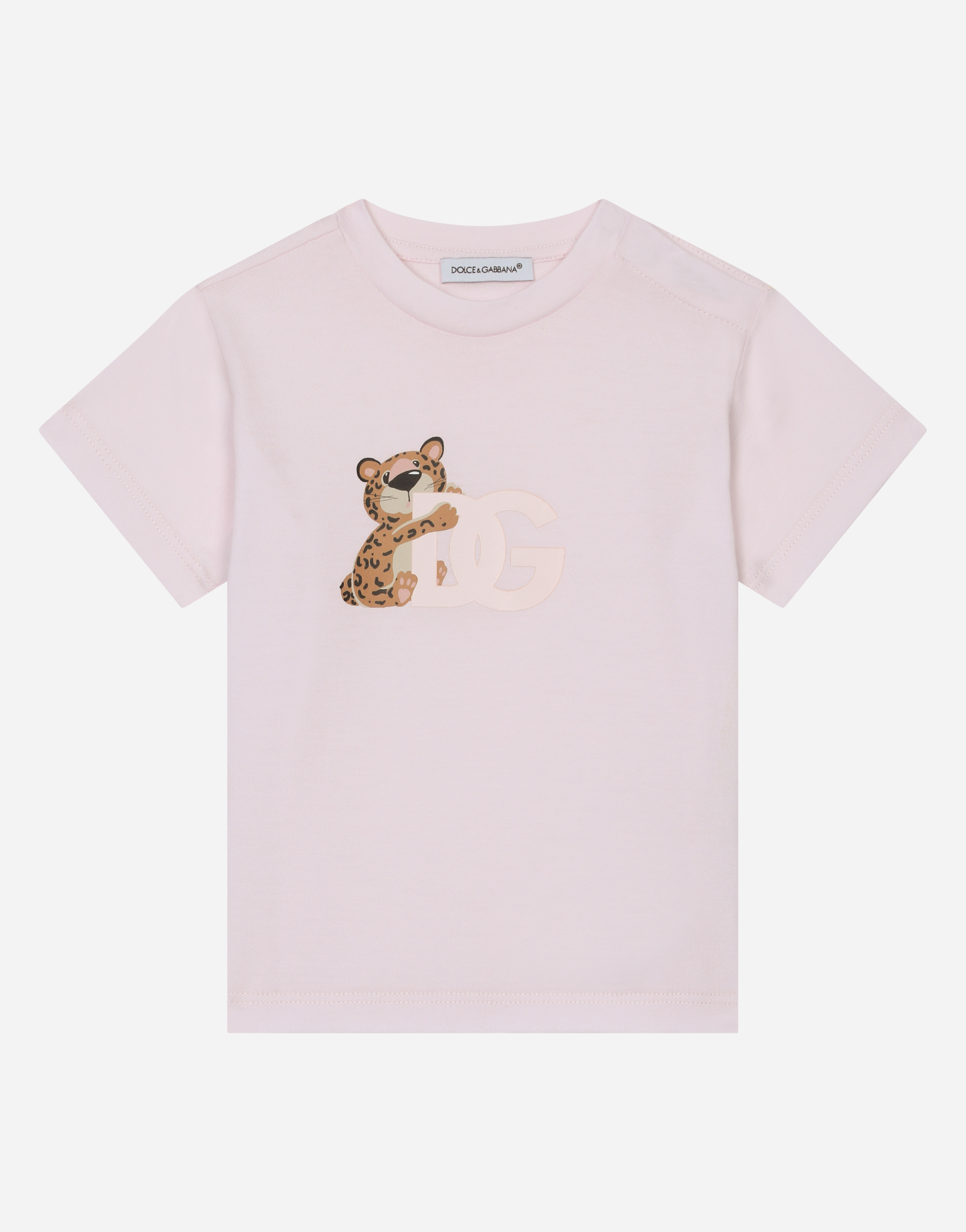 Jersey T-shirt with DG logo baby leopard print in Pink