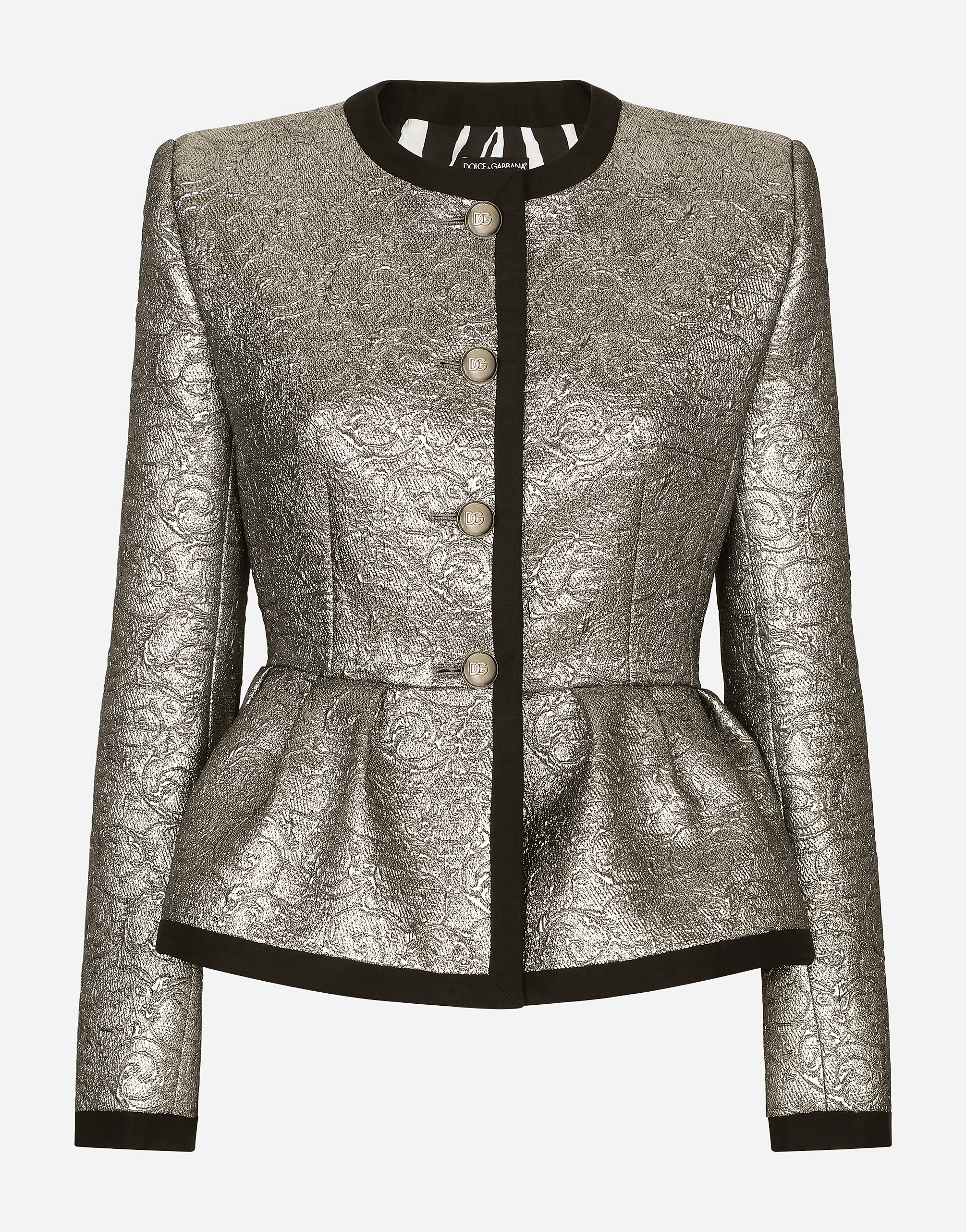 Lamé jacquard jacket with peplum detail in Silver