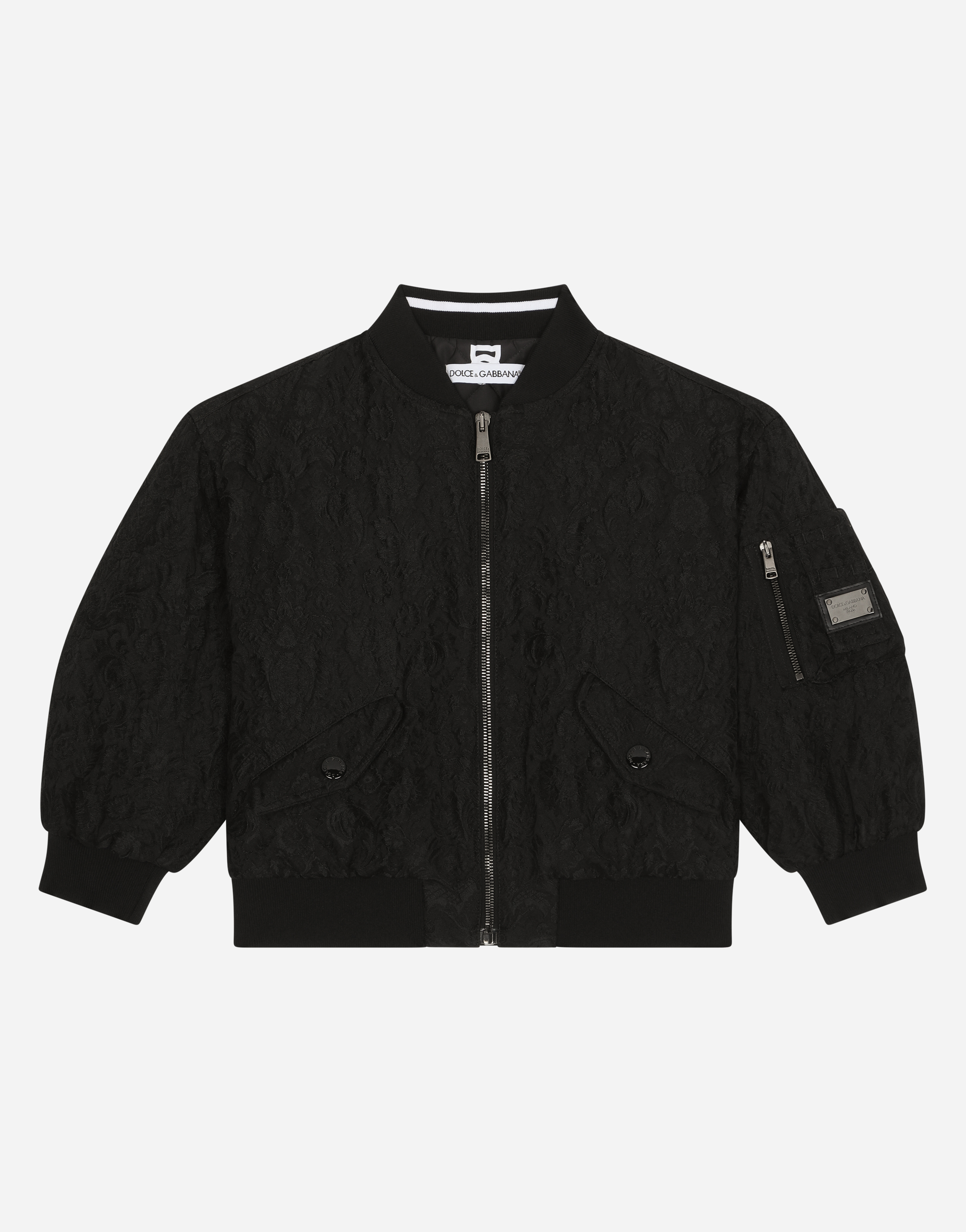 Brocade bomber jacket with logo tag in Black