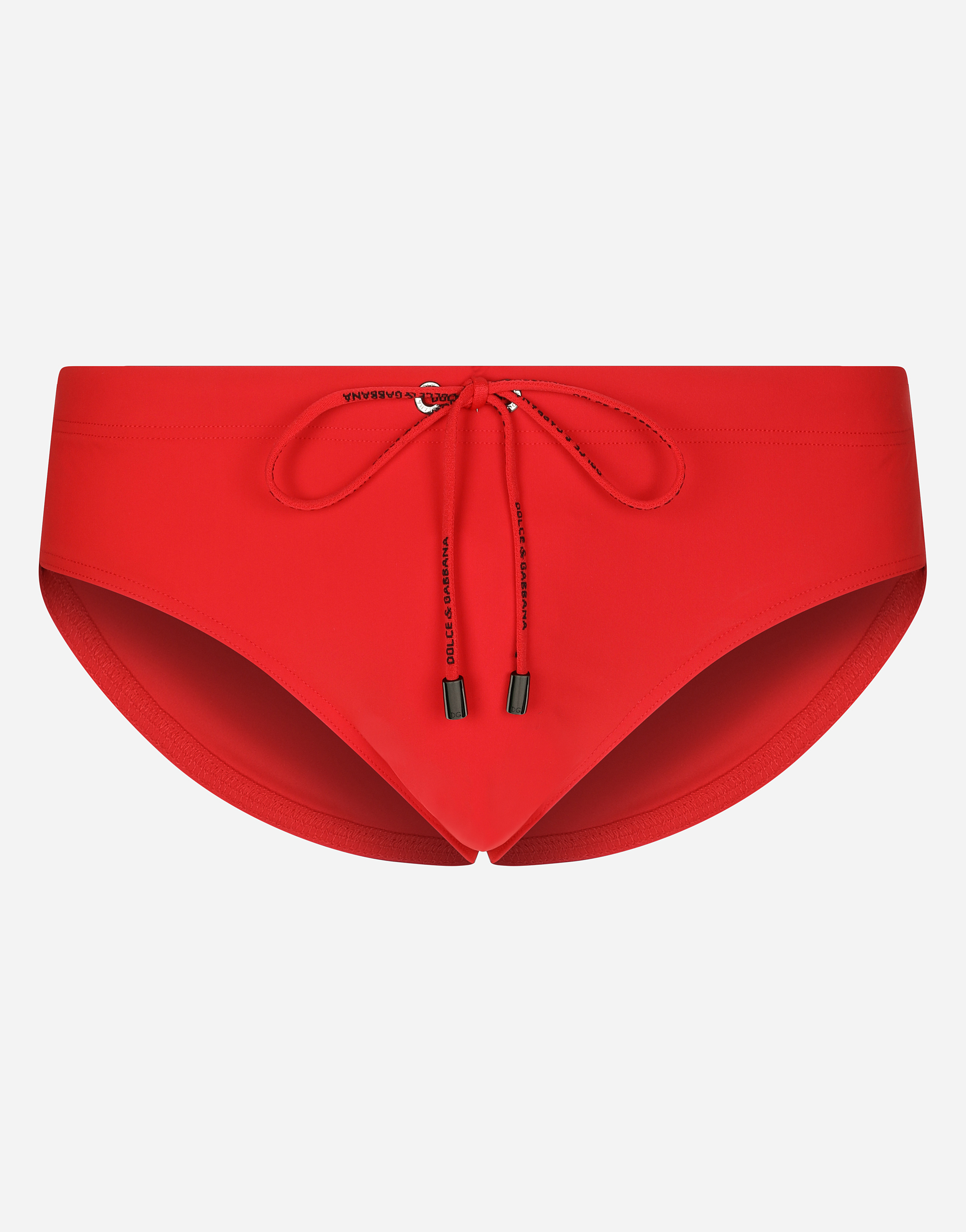 Swim briefs with high-cut leg and branded rear waistband in Red