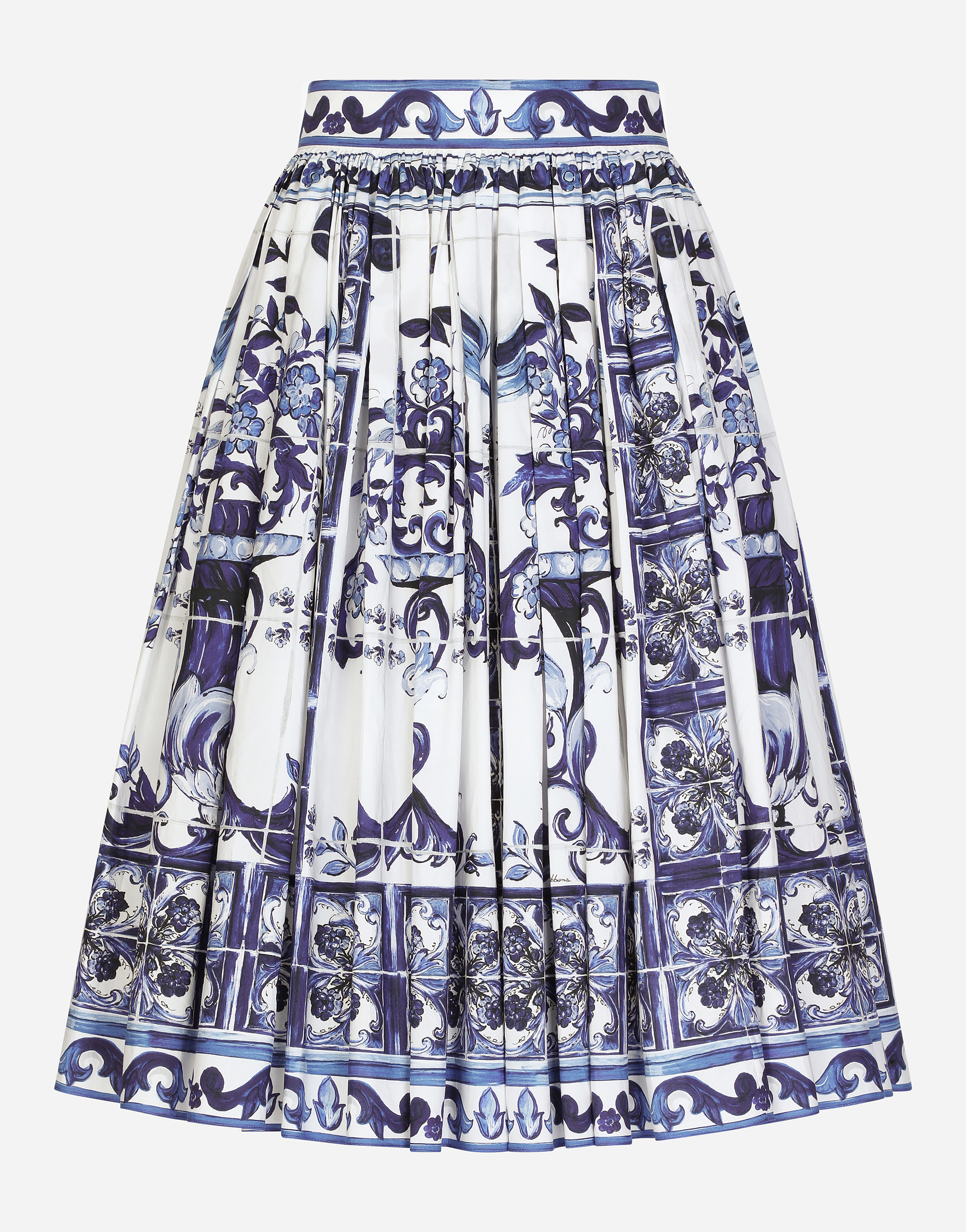 DOLCE & GABBANA Poplin midi skirt with majolica print