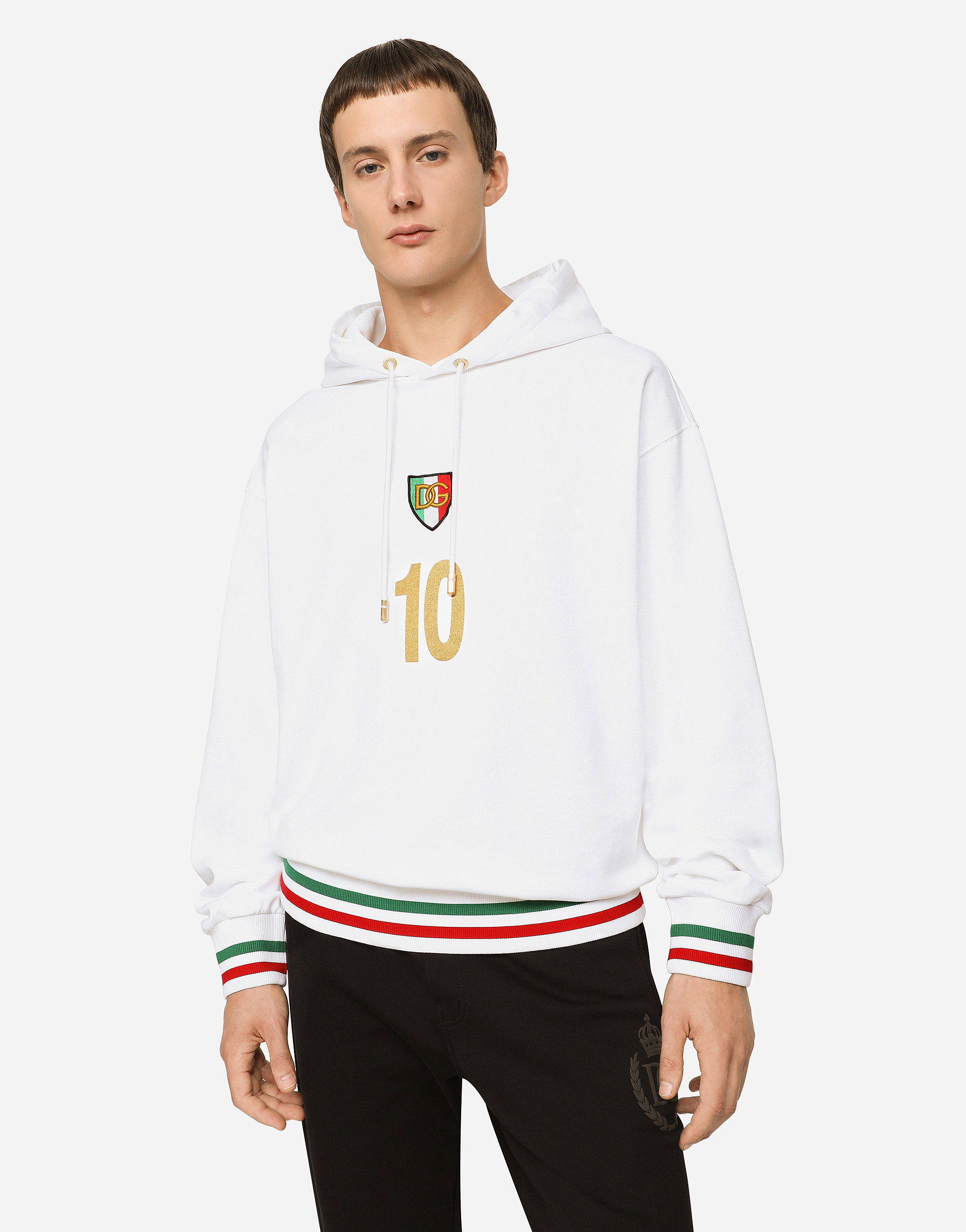 Jersey hoodie with patch in White