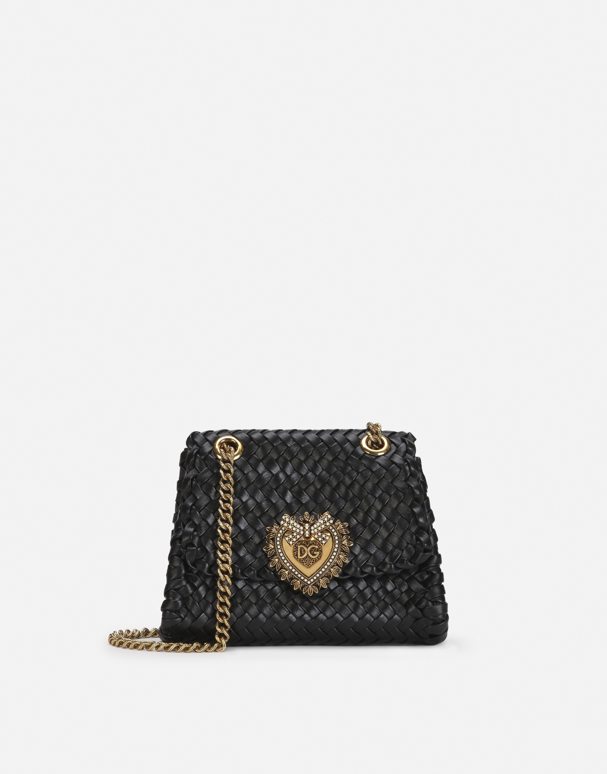 Small Devotion shoulder bag in woven nappa leather in Black