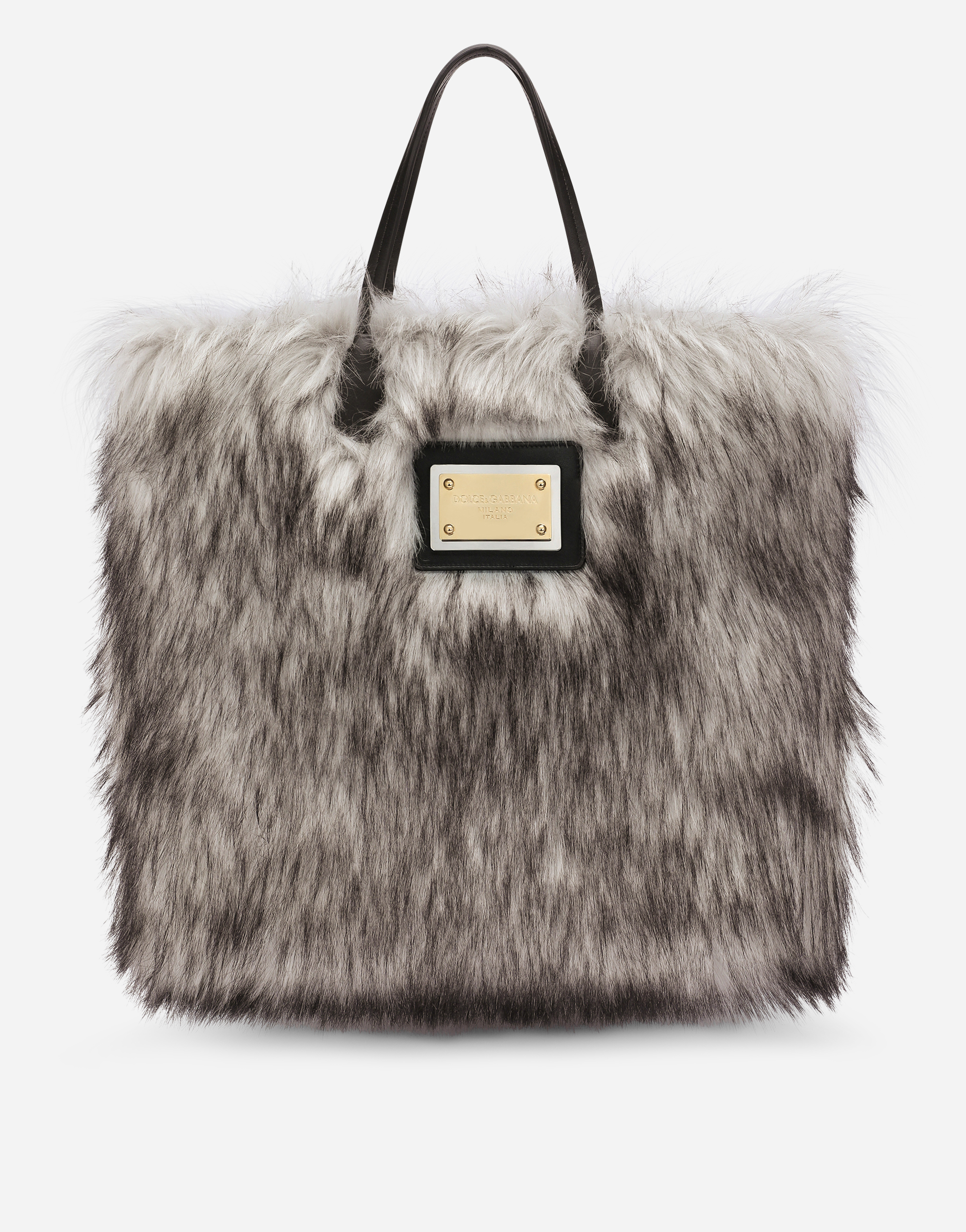 Faux fur shopper with branded tag in Multicolor