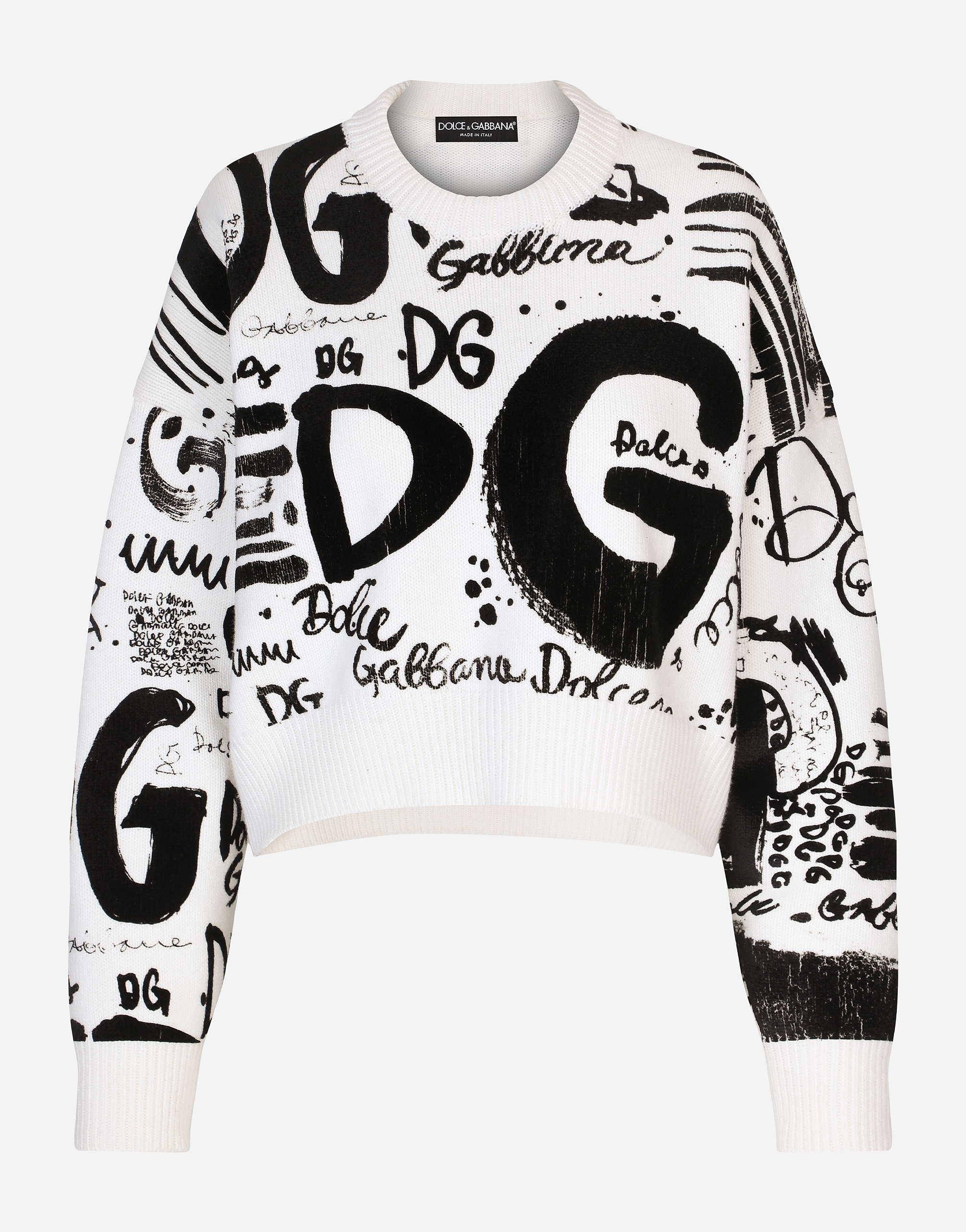 Virgin wool sweater with flocked DG logo in White