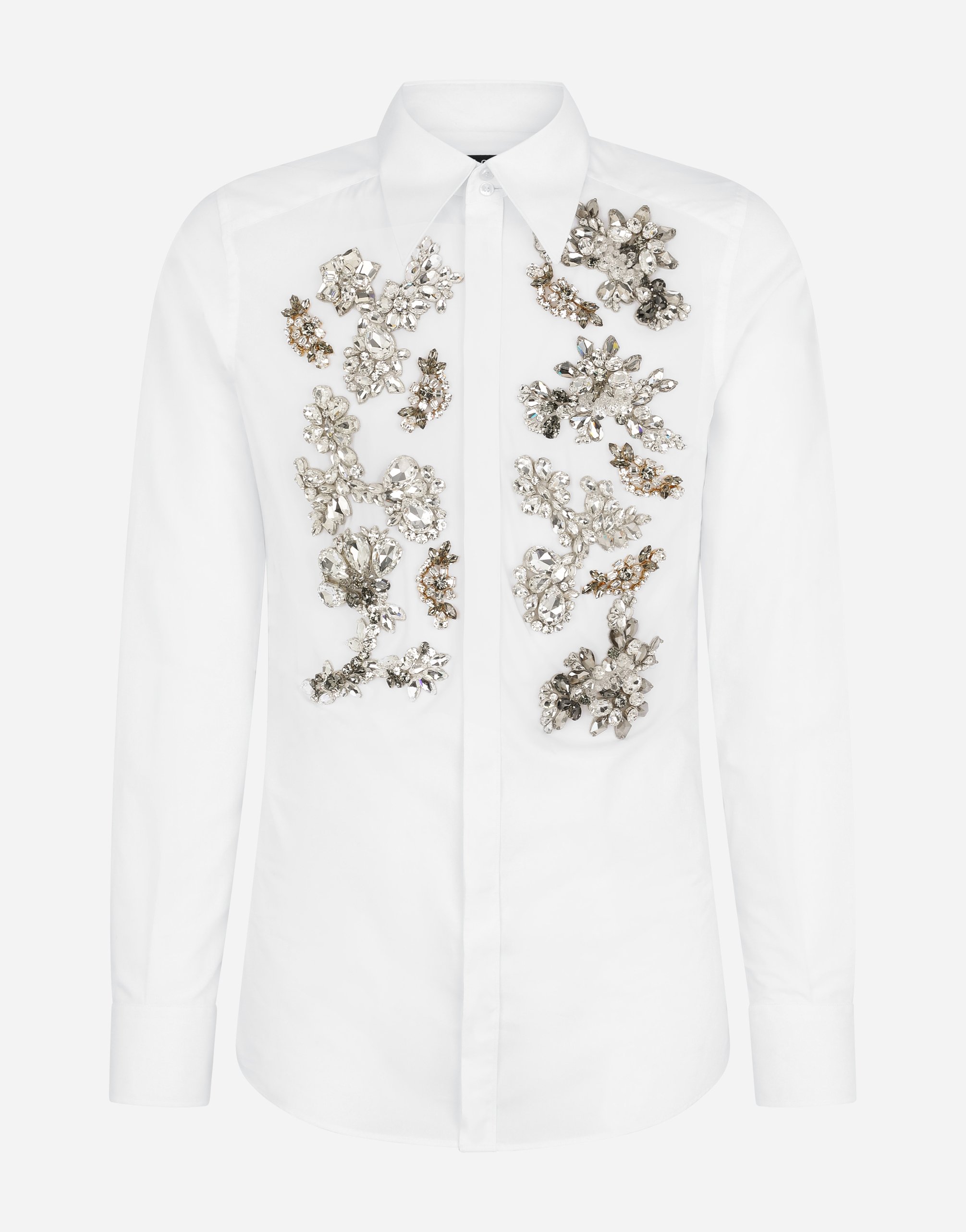 Cotton Martini-fit shirt with crystal detailing in White