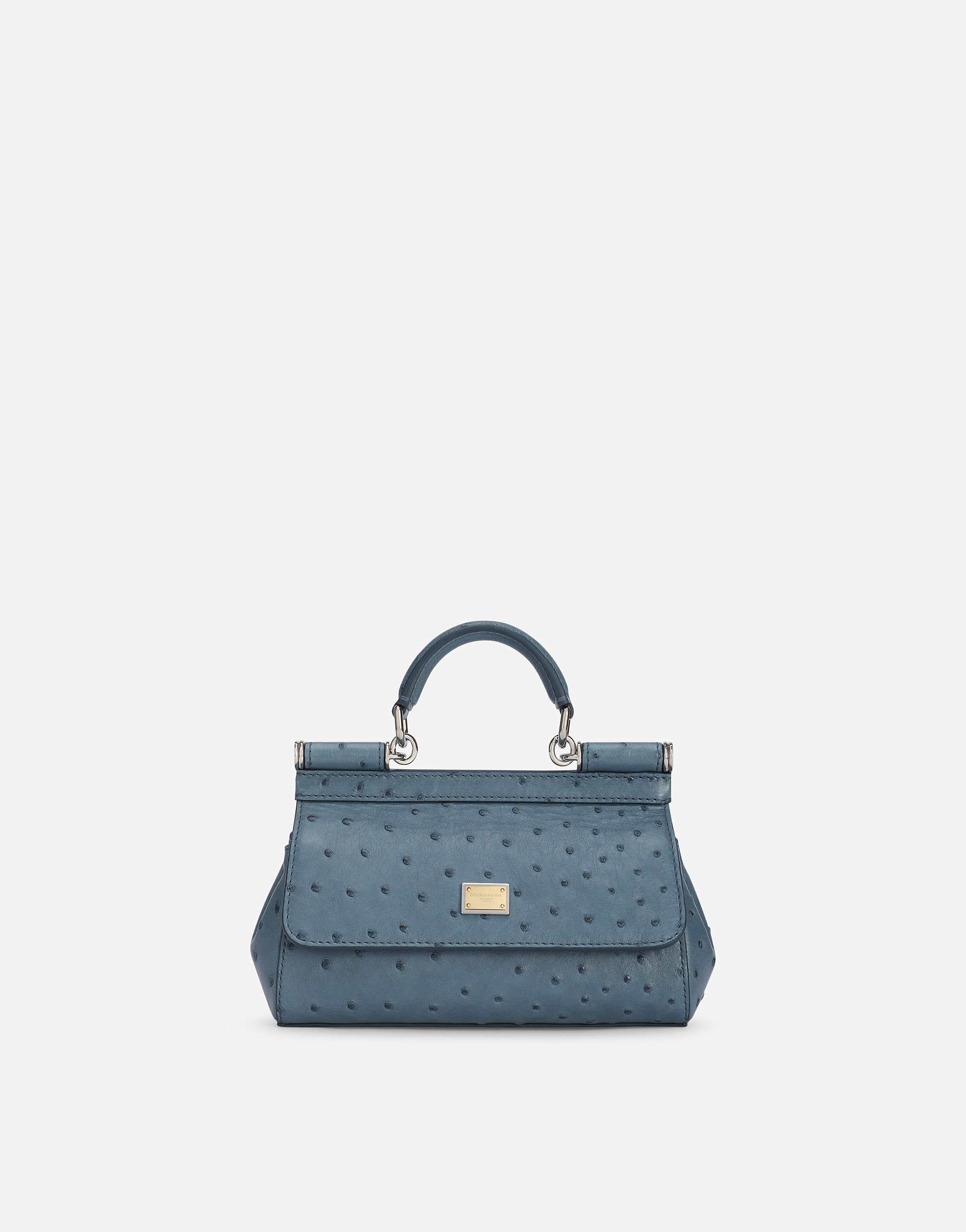 Small ostrich leather Sicily bag in Azure