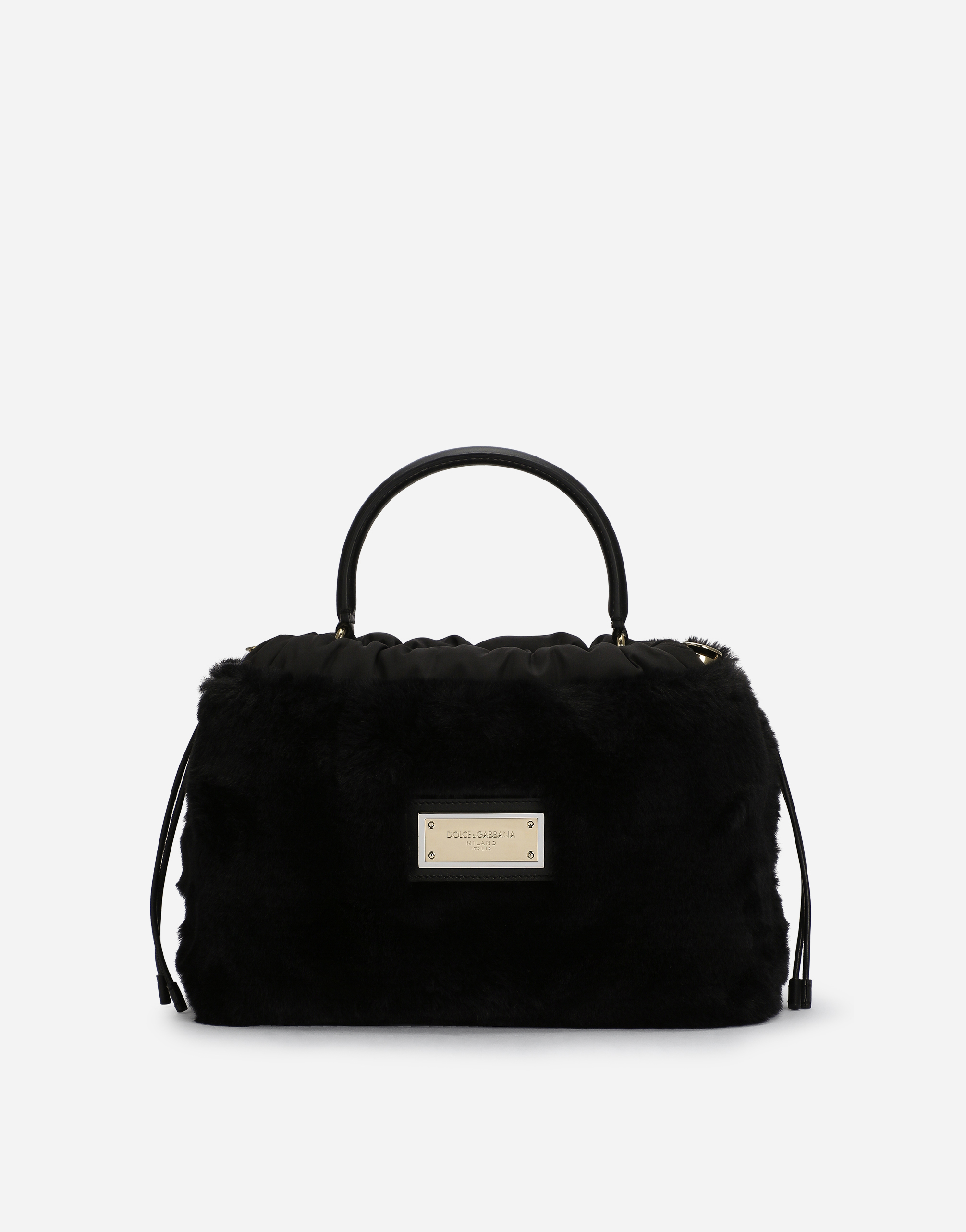 Calfskin and faux fur cover bag in Black