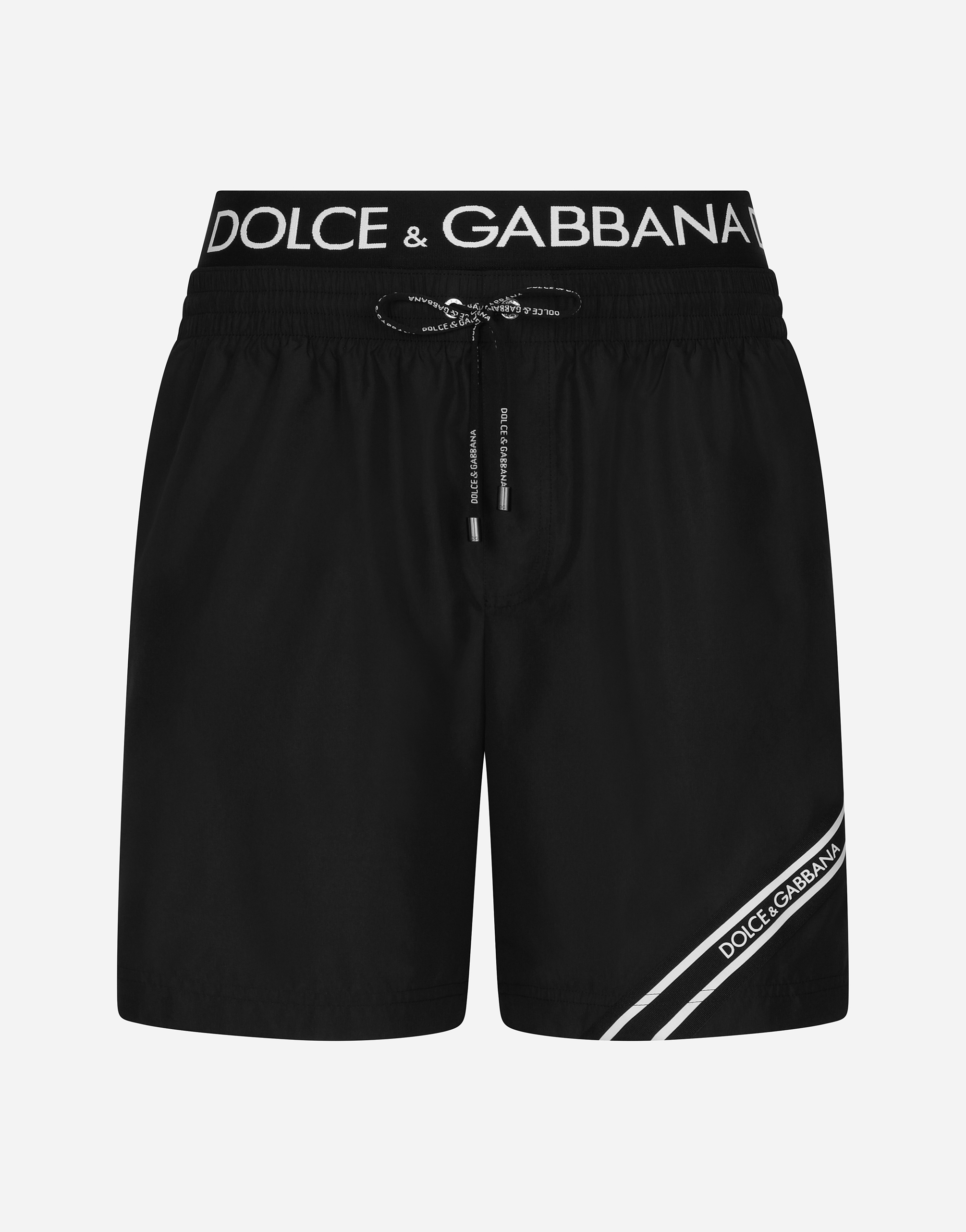 Mid-length swim trunks with branded band in Black