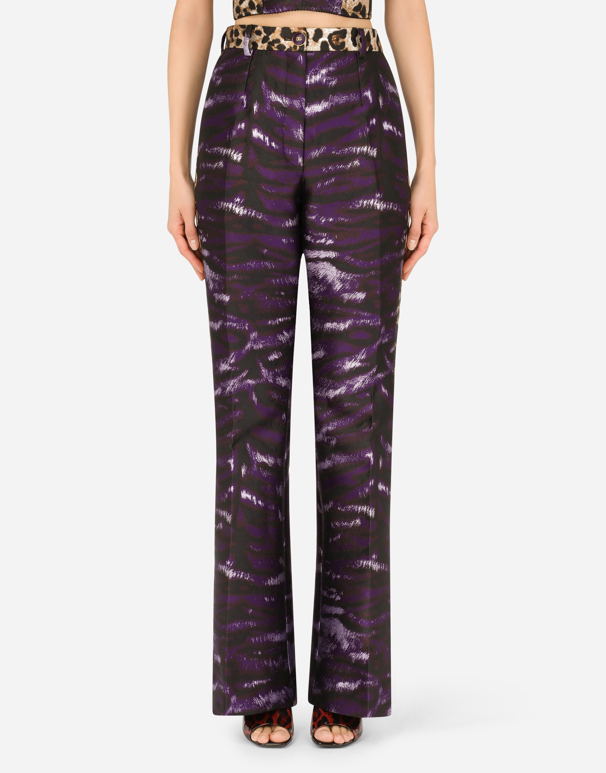 Lamé jacquard pants with tiger design in Multicolor