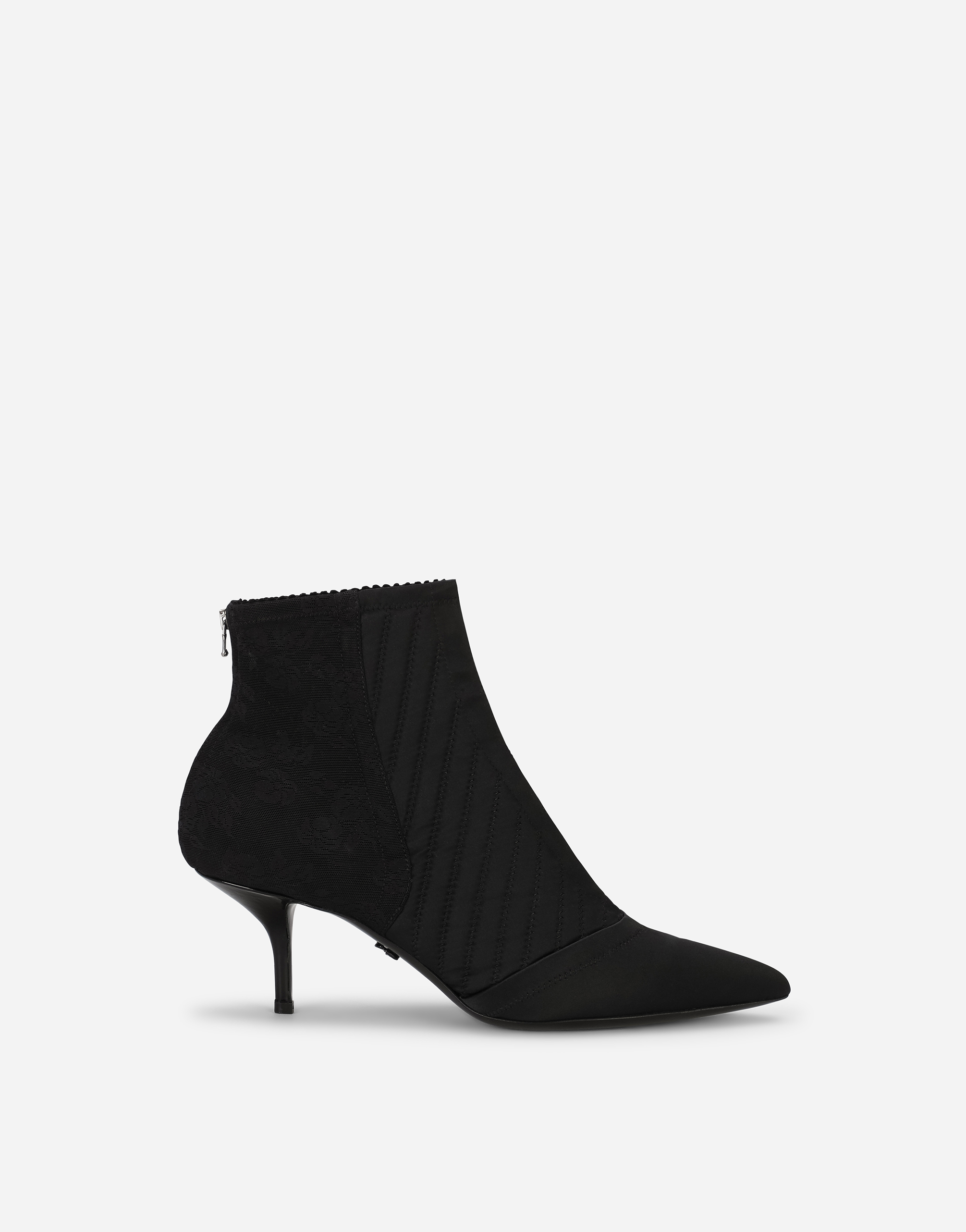 Corset-style satin ankle boots in Black