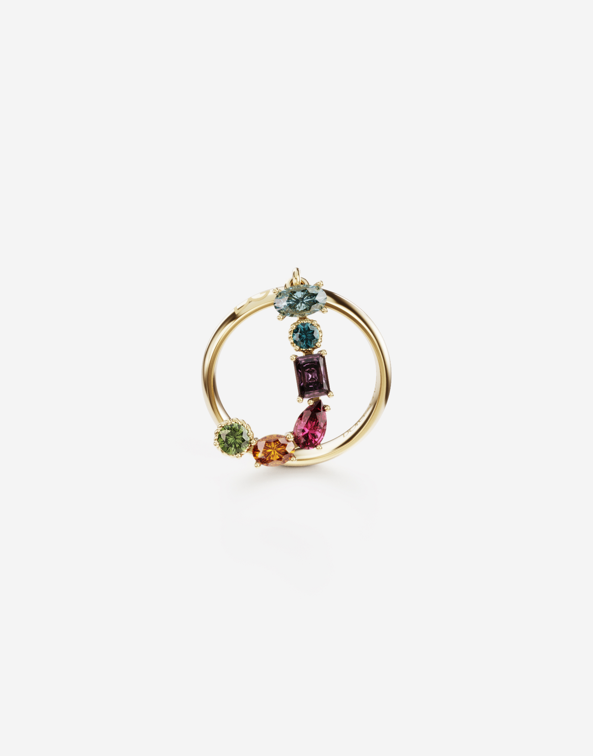 Rainbow alphabet J ring in yellow gold with multicolor fine gems in Gold