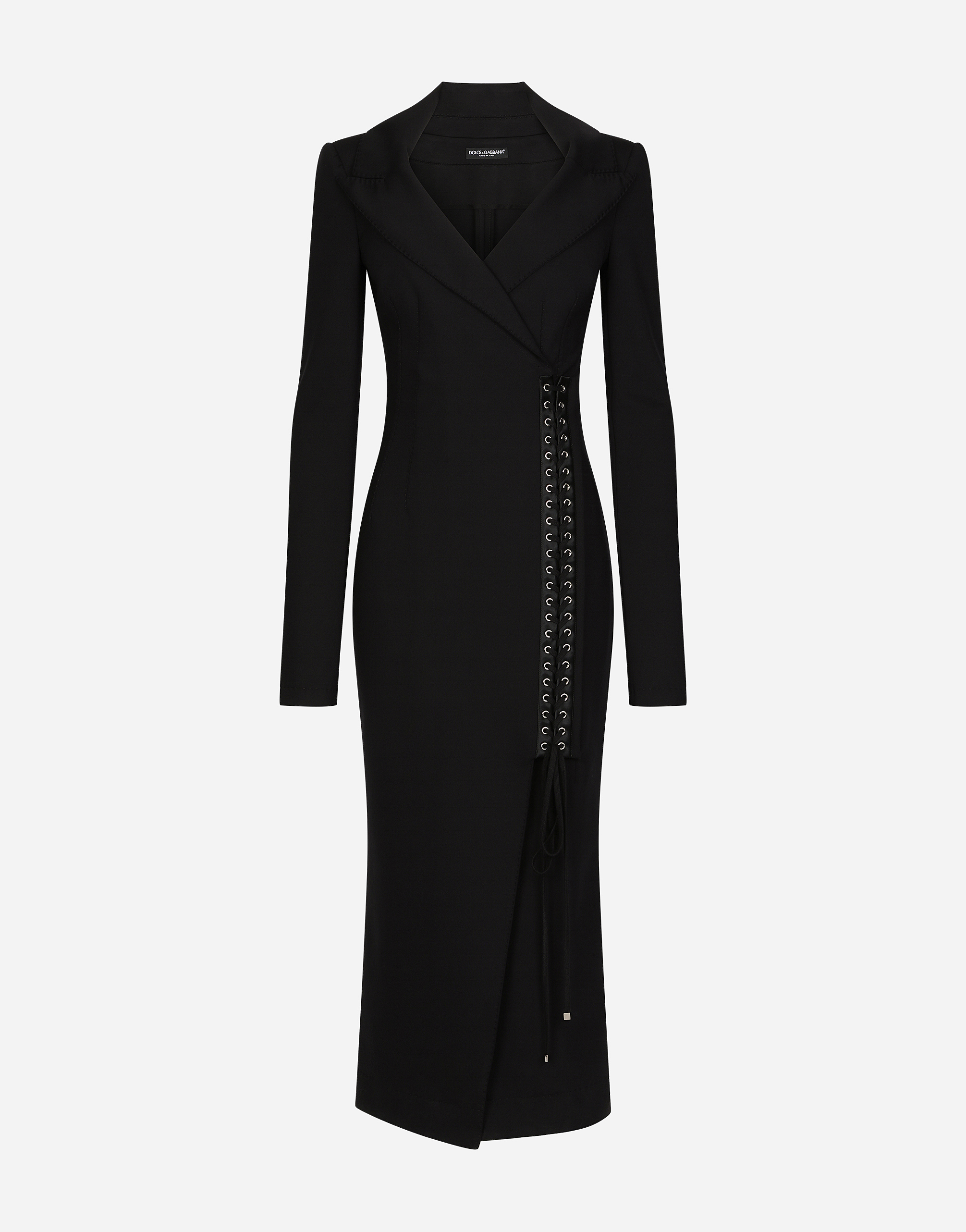 Jersey coat dress with laces and eyelets in Black