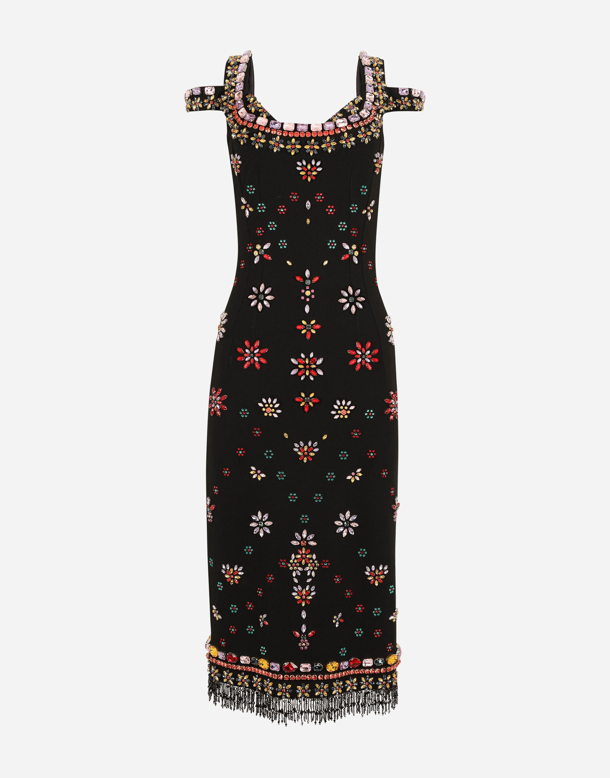 DOLCE & GABBANA JERSEY MIDI DRESS WITH MULTI-COLORED EMBROIDERY