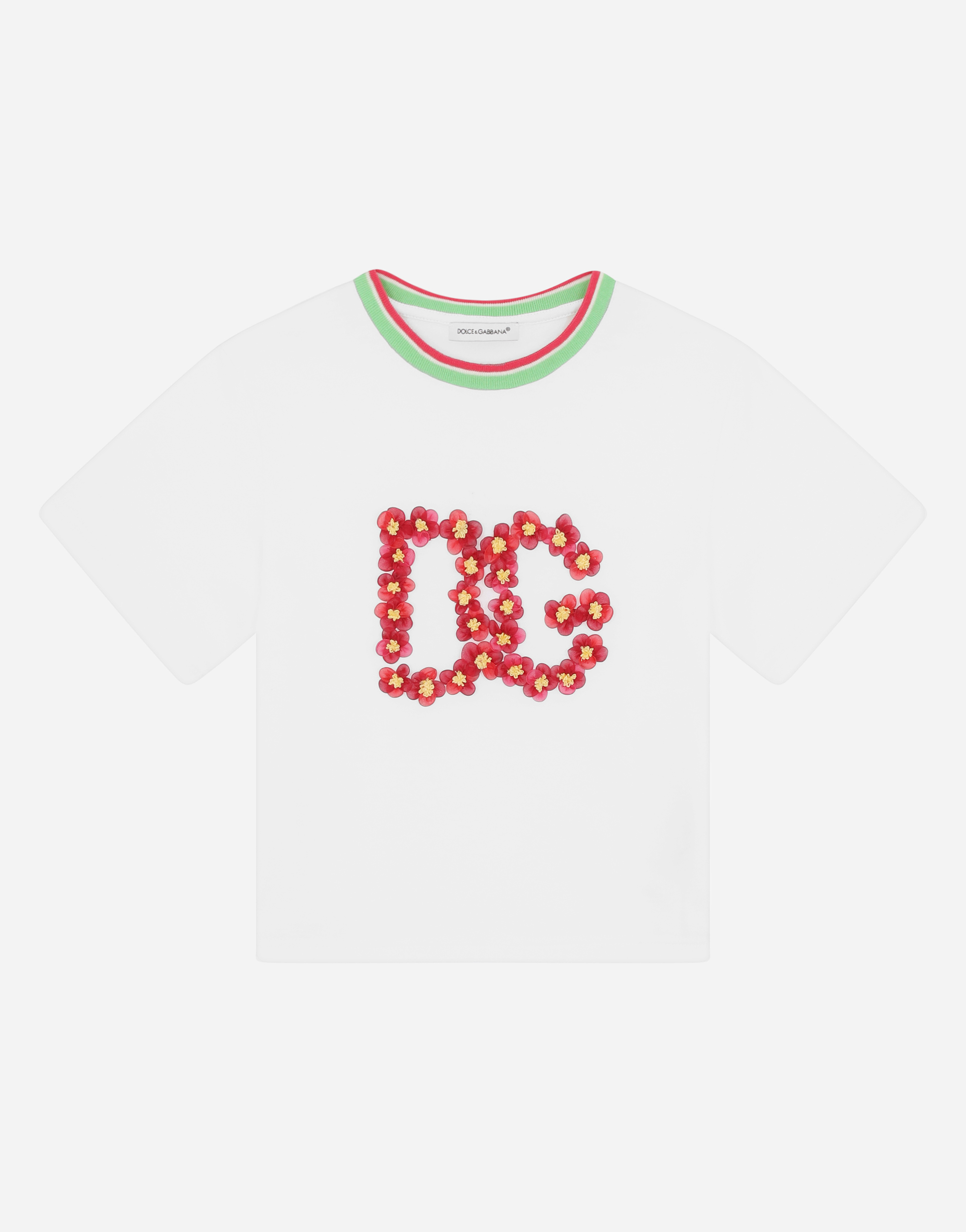 Jersey T-shirt with floral DG logo in White