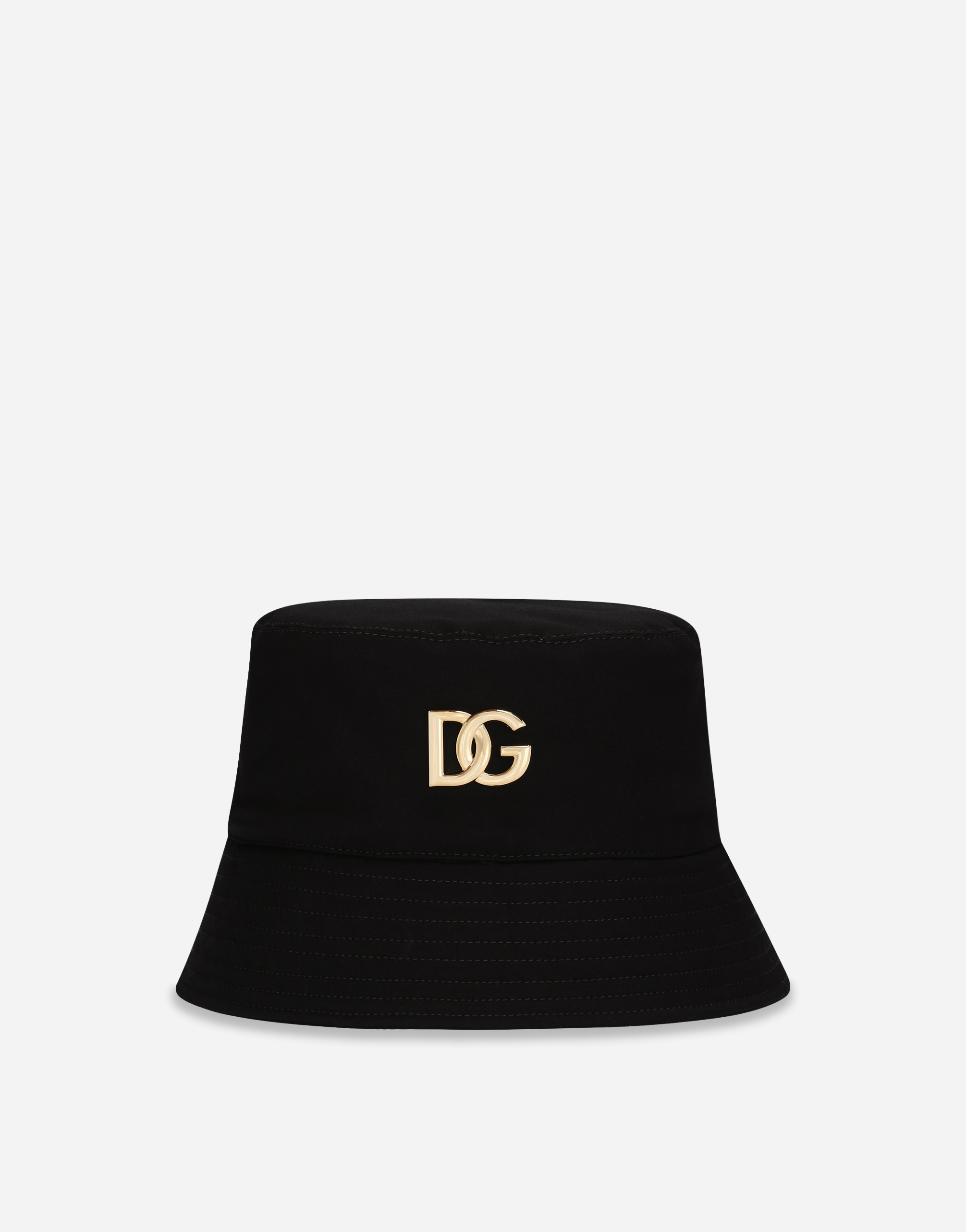 Stretch cotton bucket hat with patch in Black