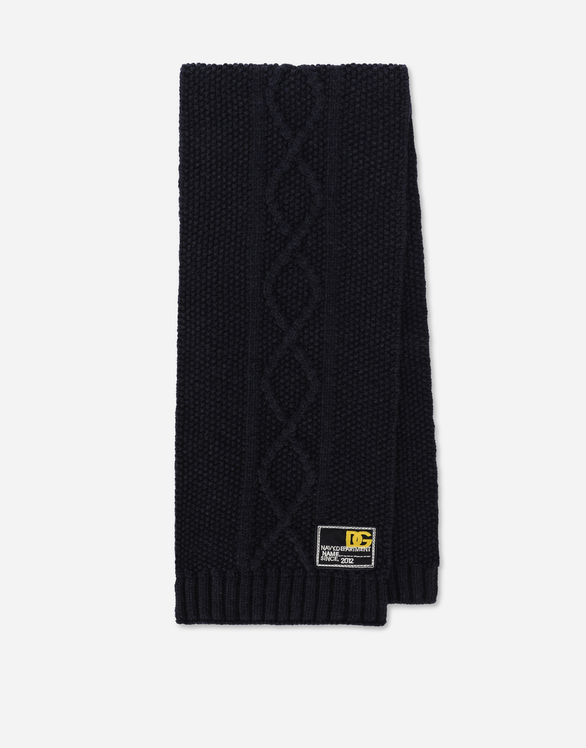 Cable-knit scarf with DG logo patch in Grey