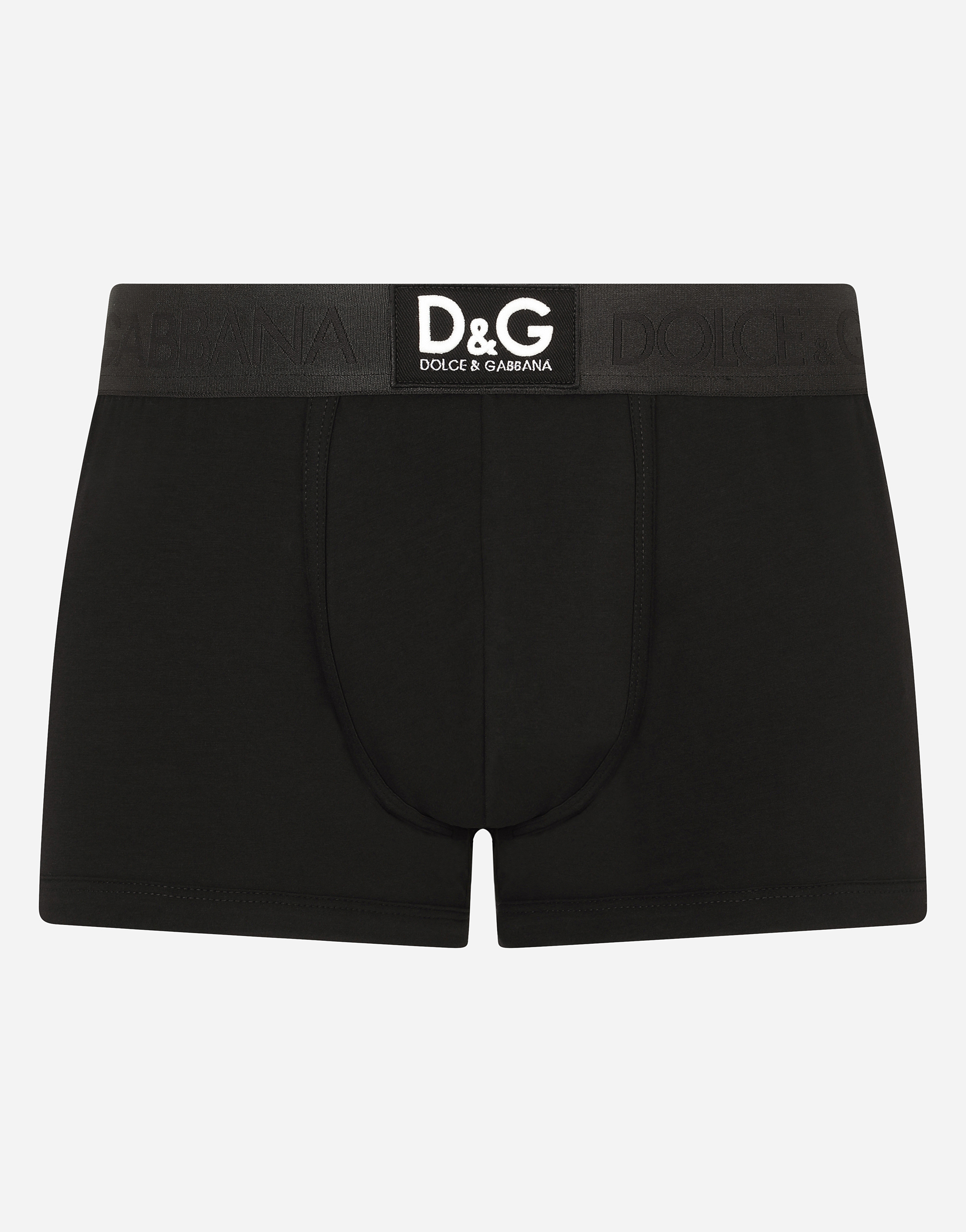Two-way stretch cotton boxers with DG patch in Black