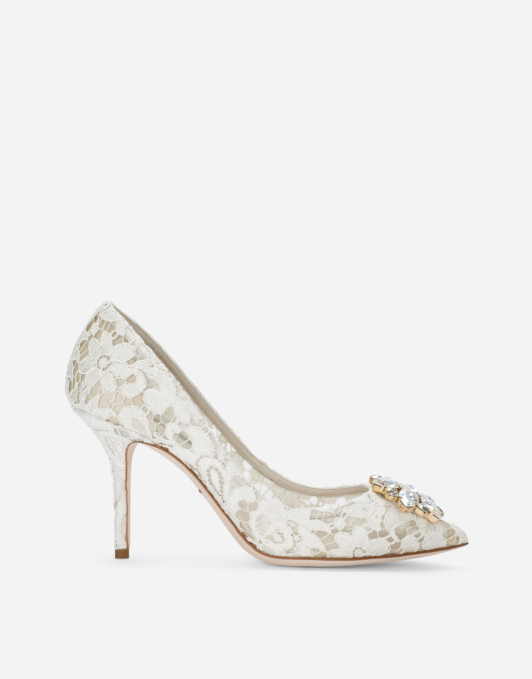 Lace rainbow pumps with brooch detailing in White