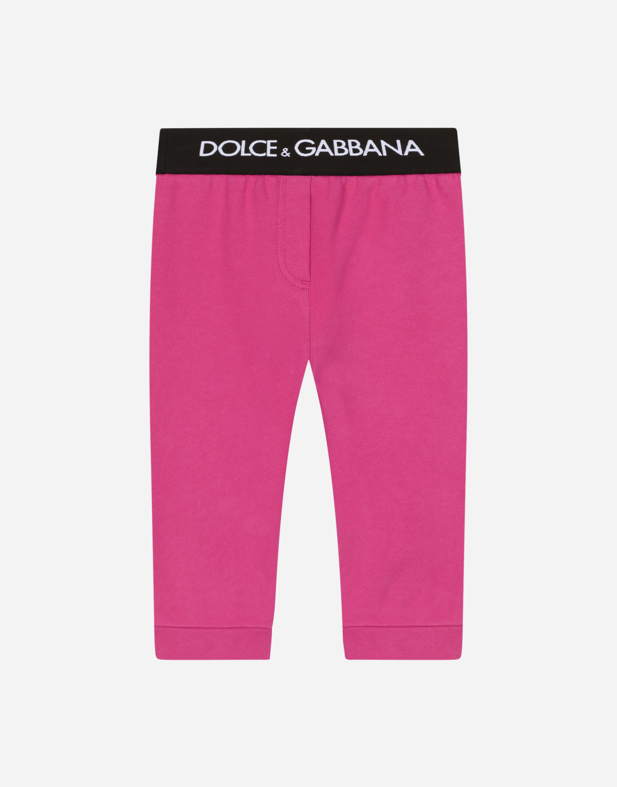 Jersey jogging pants with branded elastic in Fuchsia