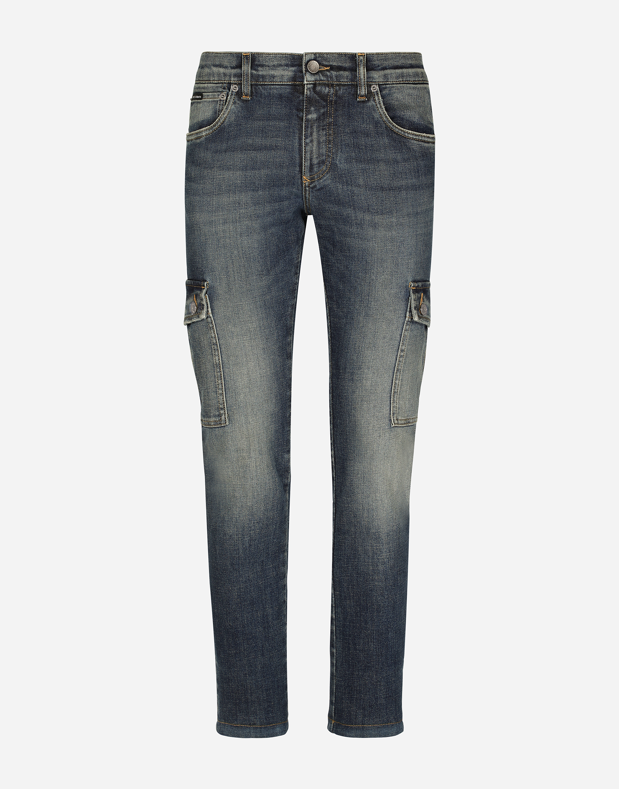 Blue wash skinny stretch cargo jeans in Multicolor