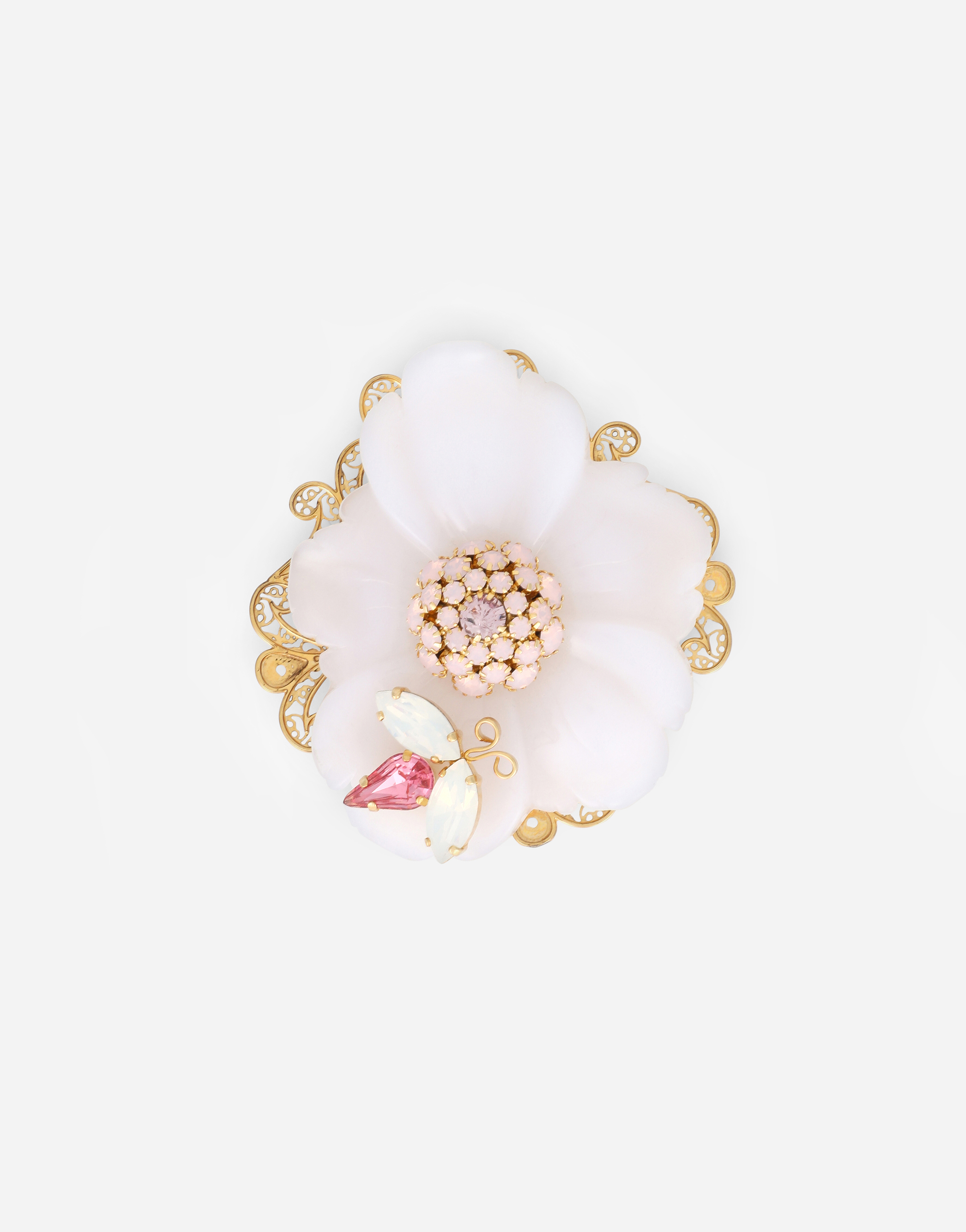Metal brooch with resin flower in Gold